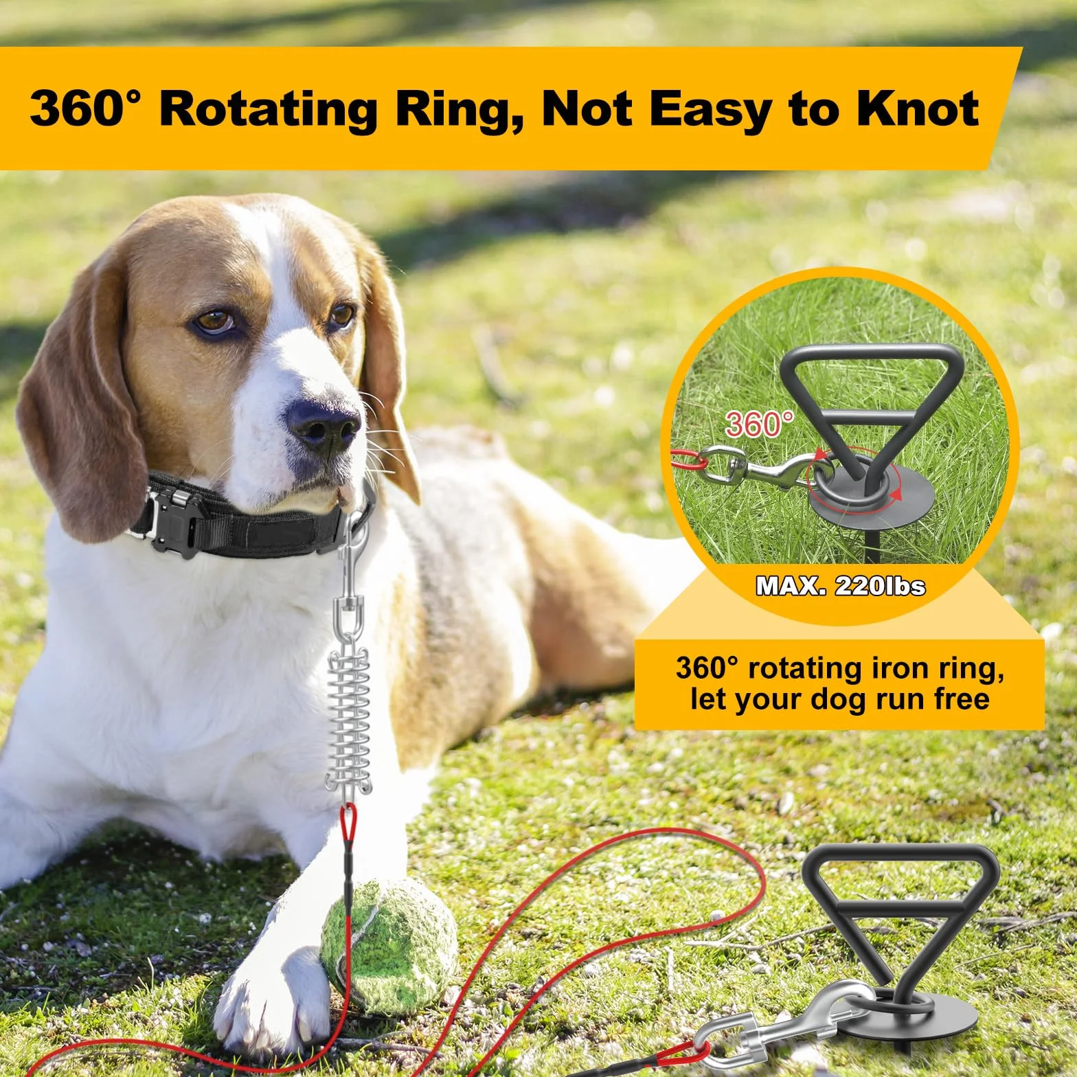 Picchetto per Cani Resistenti, Paletto per Cani Rotante a 360°, Ancoraggio a Terra per Cani, Picchetto a Spirale per Guinzaglio del Cane, Picchetti per Cani per il Cortile, il Campeggio, Ecc