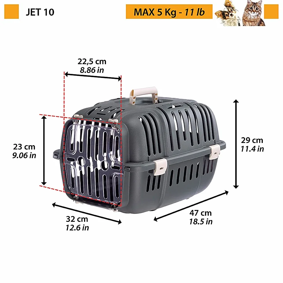 Ferplast Trasportino Rigido per Cani Piccoli e Gatti Jet 10, Porta Trasparente Antiurto, Griglie di aerazione