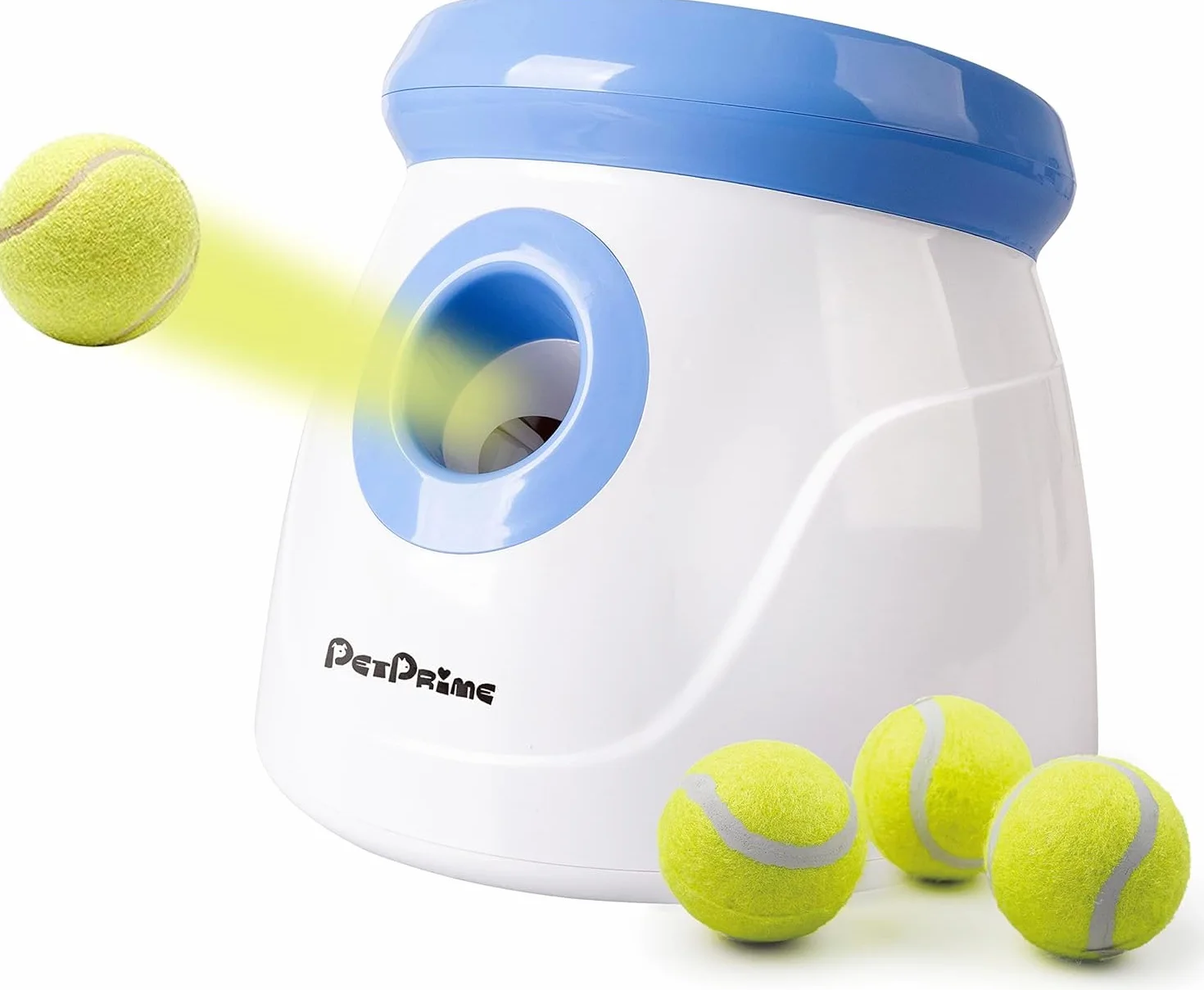Pet Prime Lanciatore automatico per palline, per cani, distanza di lancio 10 – 30 m, per cani di piccola taglia – Mini Style (bianco)