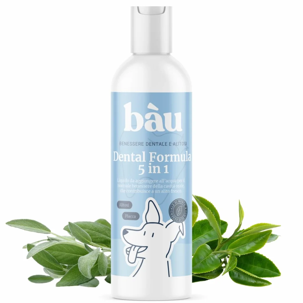 Bau Dental Formula 5 in 1 per Cani 250ml Additivo Acqua Igiene Orale Quotidiana