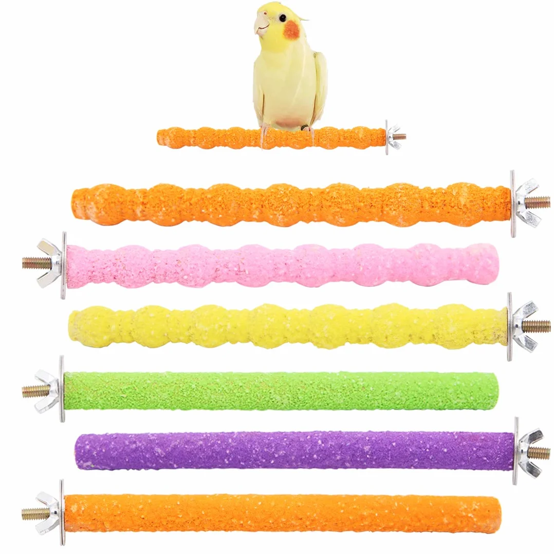 Wudong 6 Pezzi posatoi per pappagalli, Gabbia per Uccelli Colorata Scrub Stand Bar per Uccelli pappagalli pappagallini parrocchetto Cockatiels Conure Lovebird Cage Paw rettifica Giocattolo