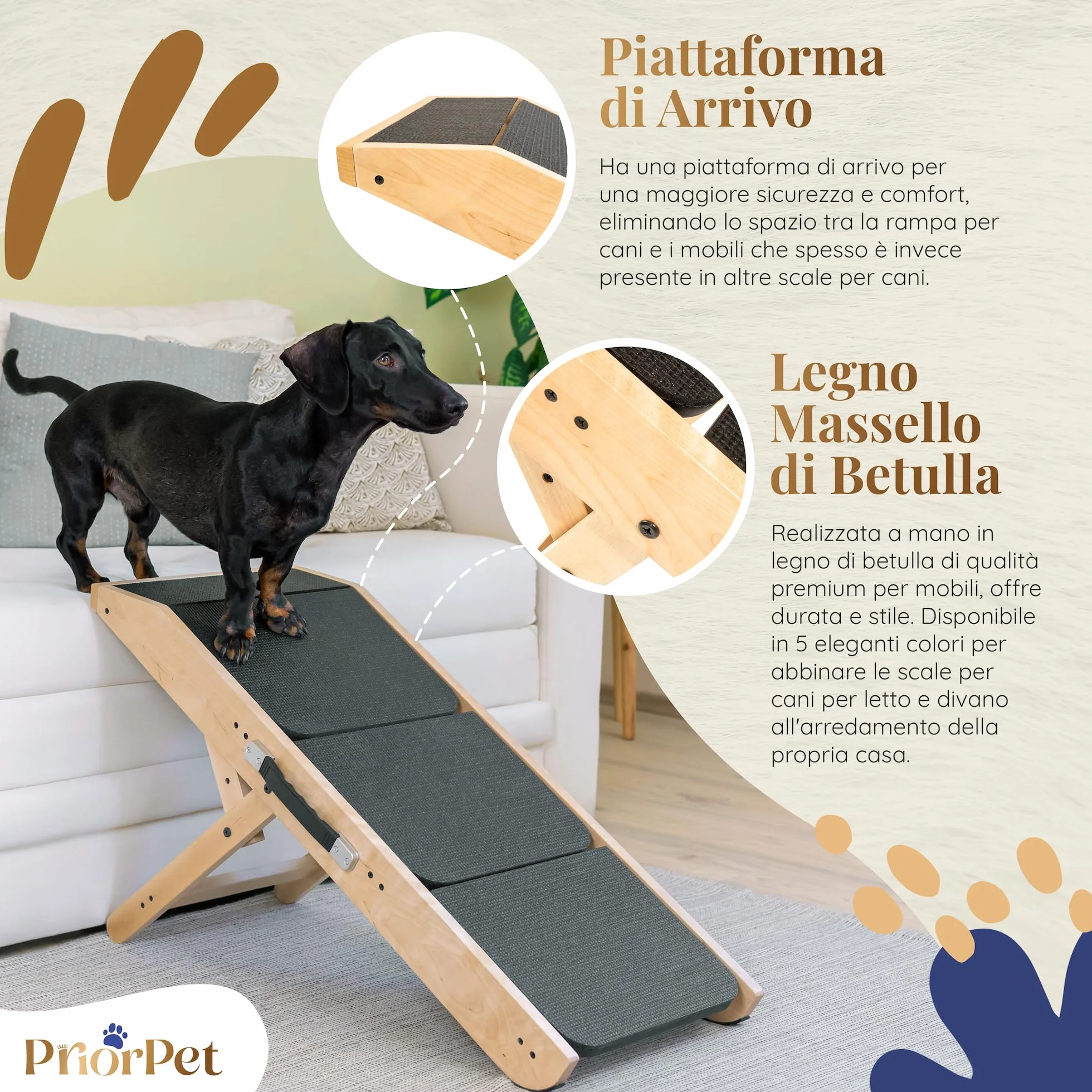 Scale per Cani 2 in 1 Rampa Regolabile 18-50 cm - Pet Gradini con Piattaforma Naturale