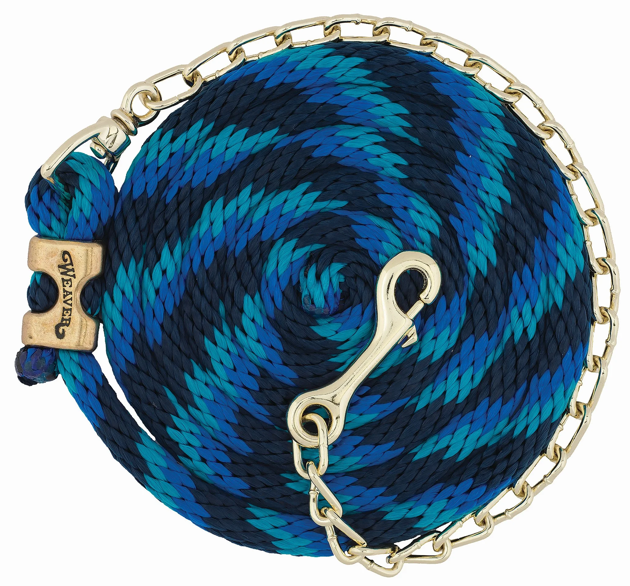 Weaver - Guinzaglio in Pelle con Catena Girevole placcata in Ottone, Blu Navy/Blu/Turchese, 1,5 x 2,7 m