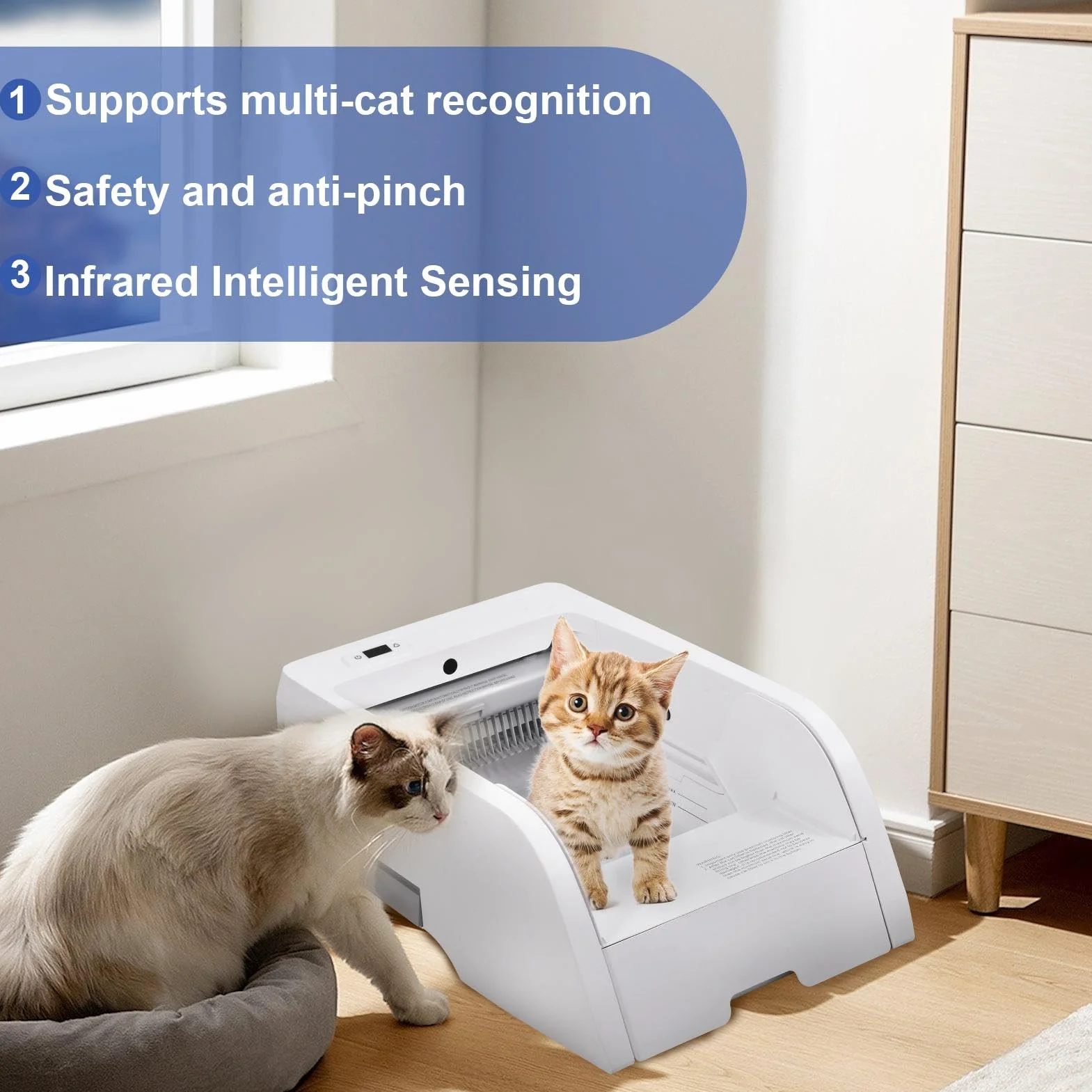 Lettiera con coperchio aperto, lettiera per gatti con pulizia automatica | Toilette per gatti con lettiera aperta,Cassette per gatti di grande capacità Vassoio per lettiera Controllo app Toilette per