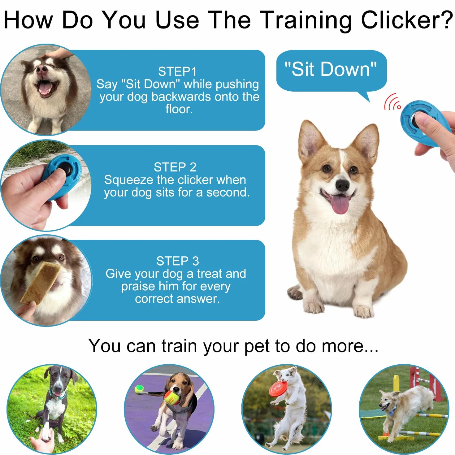 4 PCS Clicker per Cani,Clicker Addestramento Cani Formazione Clicker con Cinturino da Polso per Cane,Gatto,Cavallo (Rosso & Nero & Azzurro & Ciano)