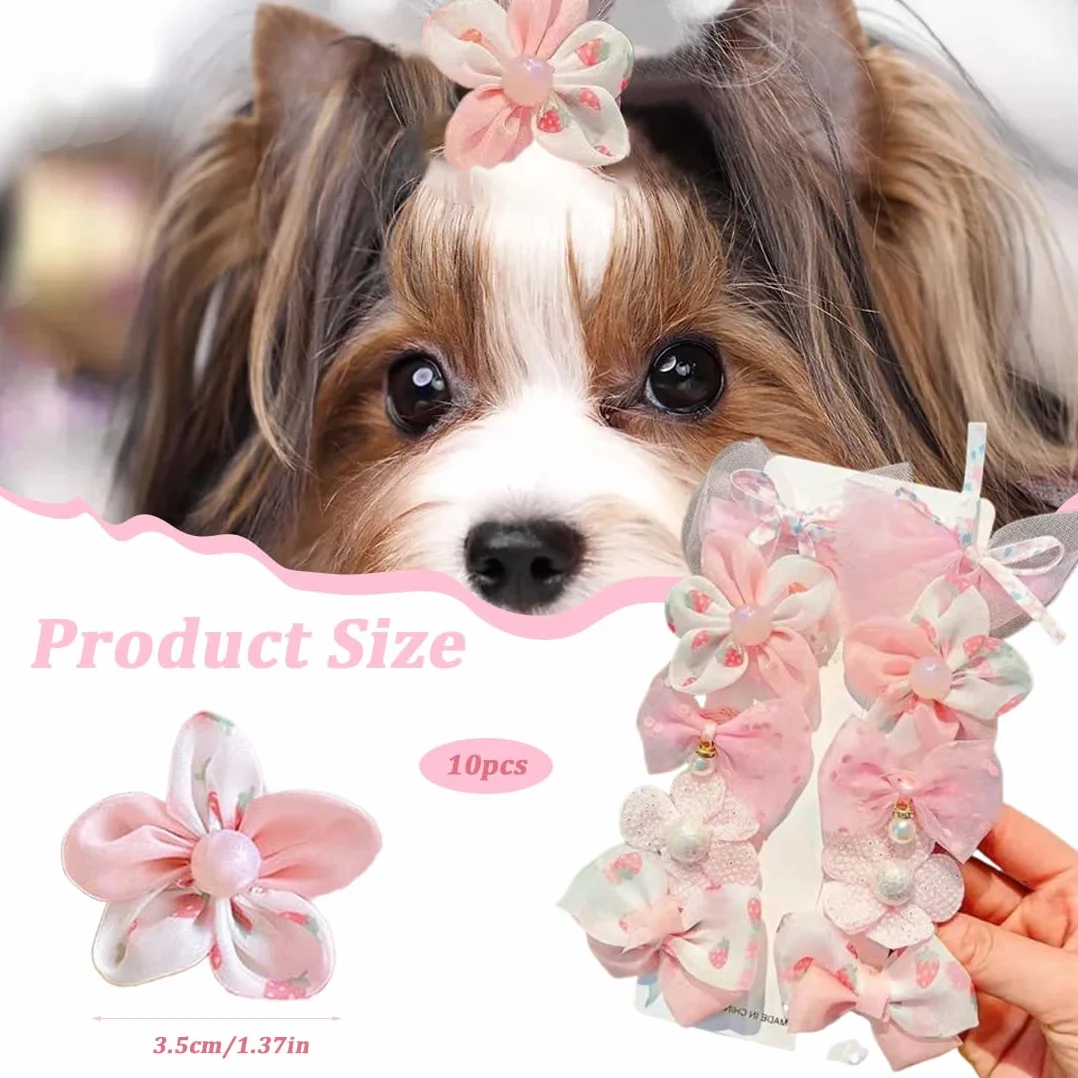Accessori per cani pelo 10 Pezzi Stili Misti Rosa Fiocco Fermagli Capelli Piccoli Archi Mollette Toelettatura Bellezza