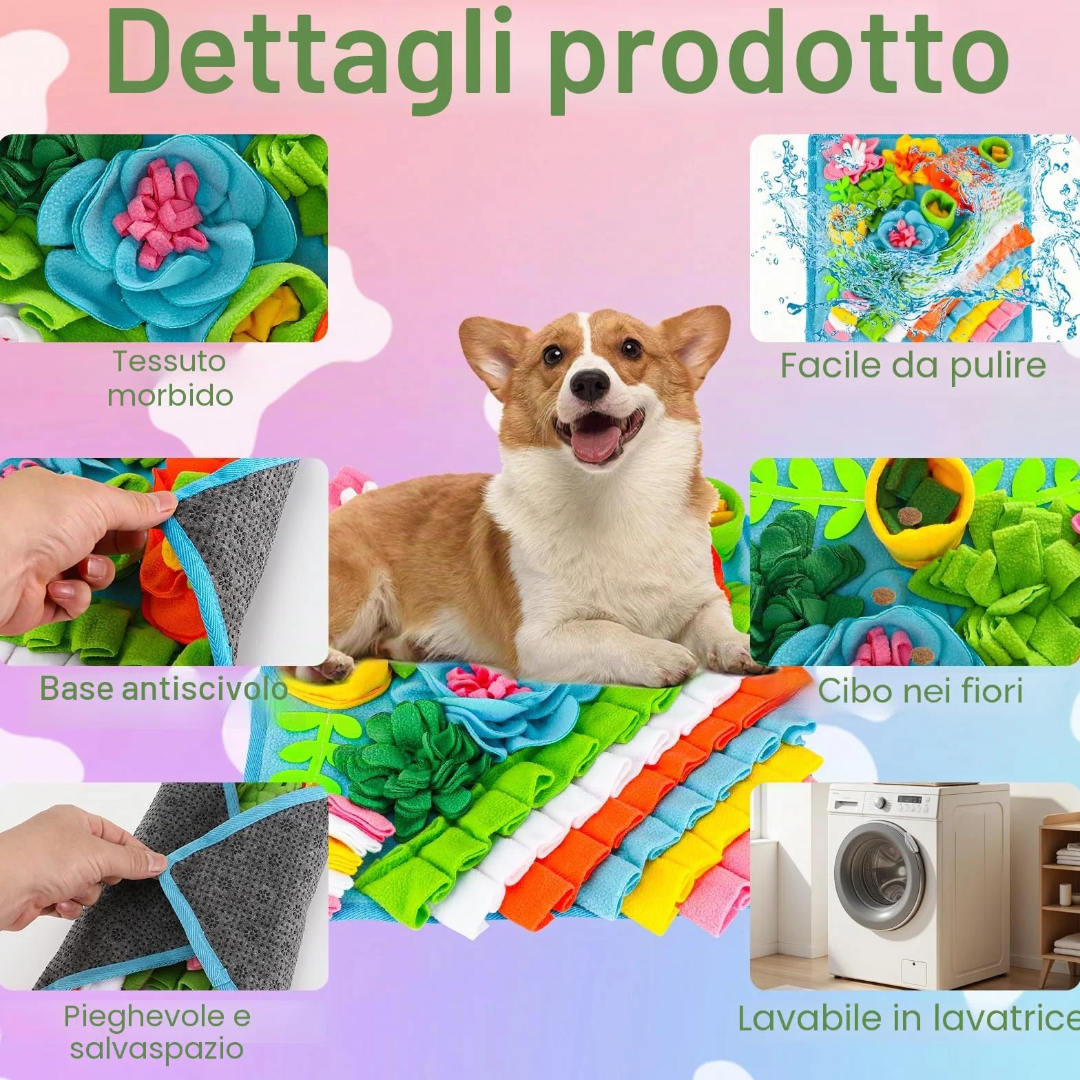 39 x 39 cm Tappeto Olfattivo Cane, Tappetino Olfattivo per Cani, Giochi Interattivi Per Addestramento Foraggiamento Di Animali Lavabile Antiscivolo per Cani, Gatti e Conigli