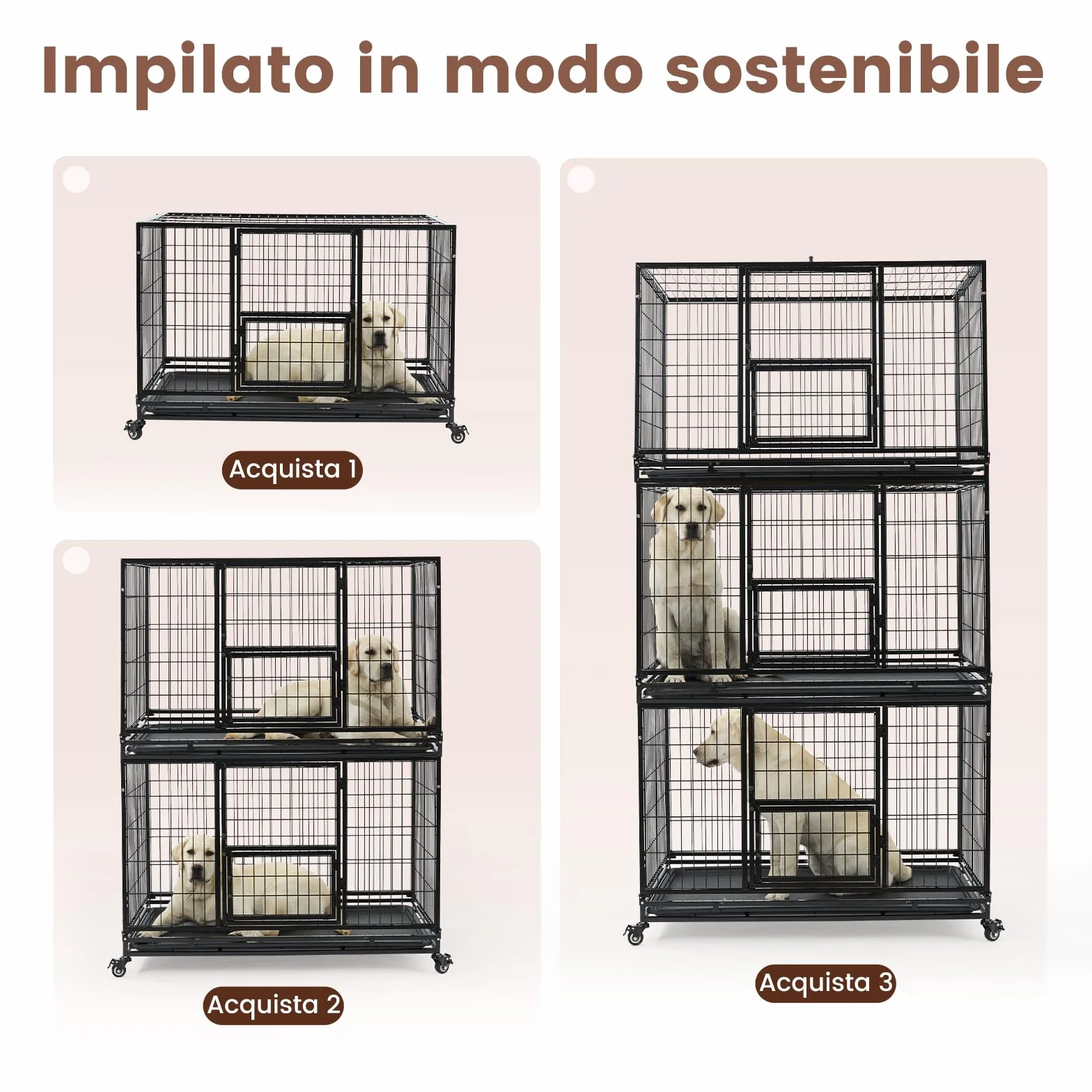 Gardner Pet Gabbia Pieghevole Per Cani Con 3 Porte, 82 X 52 X 56 Cm, Gabbia Da Trasporto Con Struttura Metallica Resistente, Dotata Di Freno E Fondo Rimovibile, Impilabile, Nero