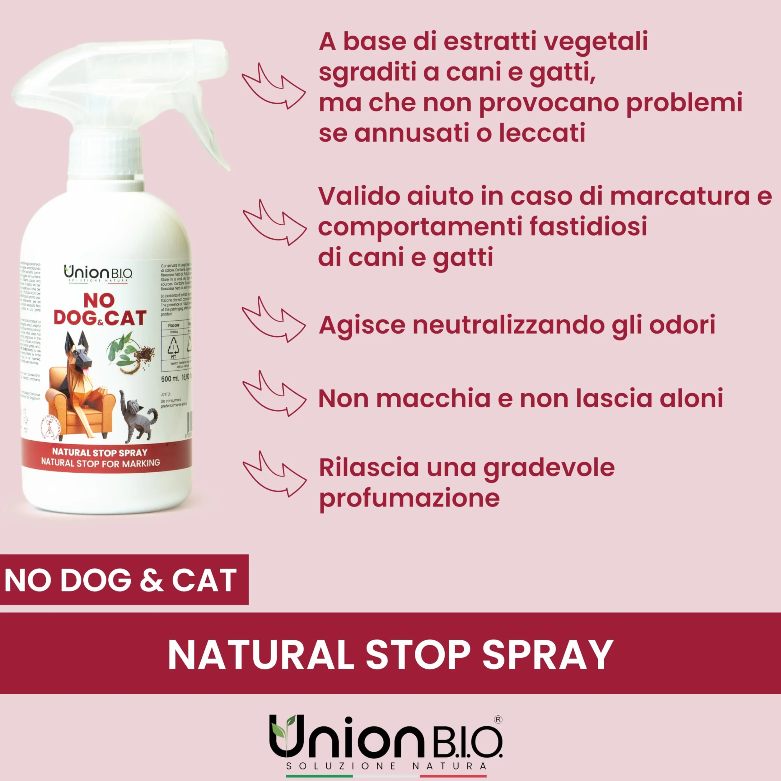 Union B.I.O. Soluzione Natura No Dog & Cat Spray Disabituante Cani e Gatti 500 ml