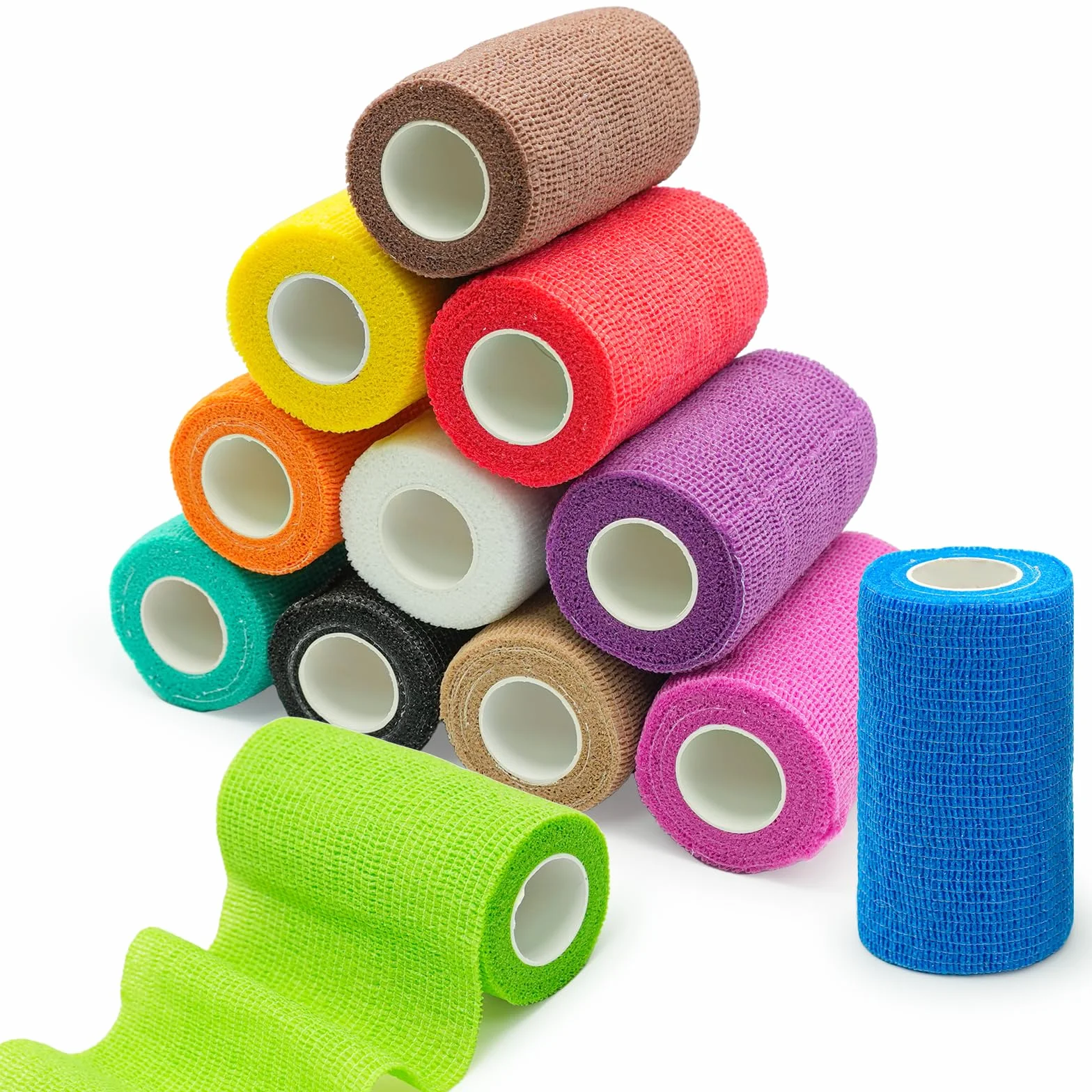 Benda Elastica Autoadesiva, Benda Elastica Coesiva 10cm x 4,5m, Traspirante e Multicolore, per Sport e Animali (12PCS)