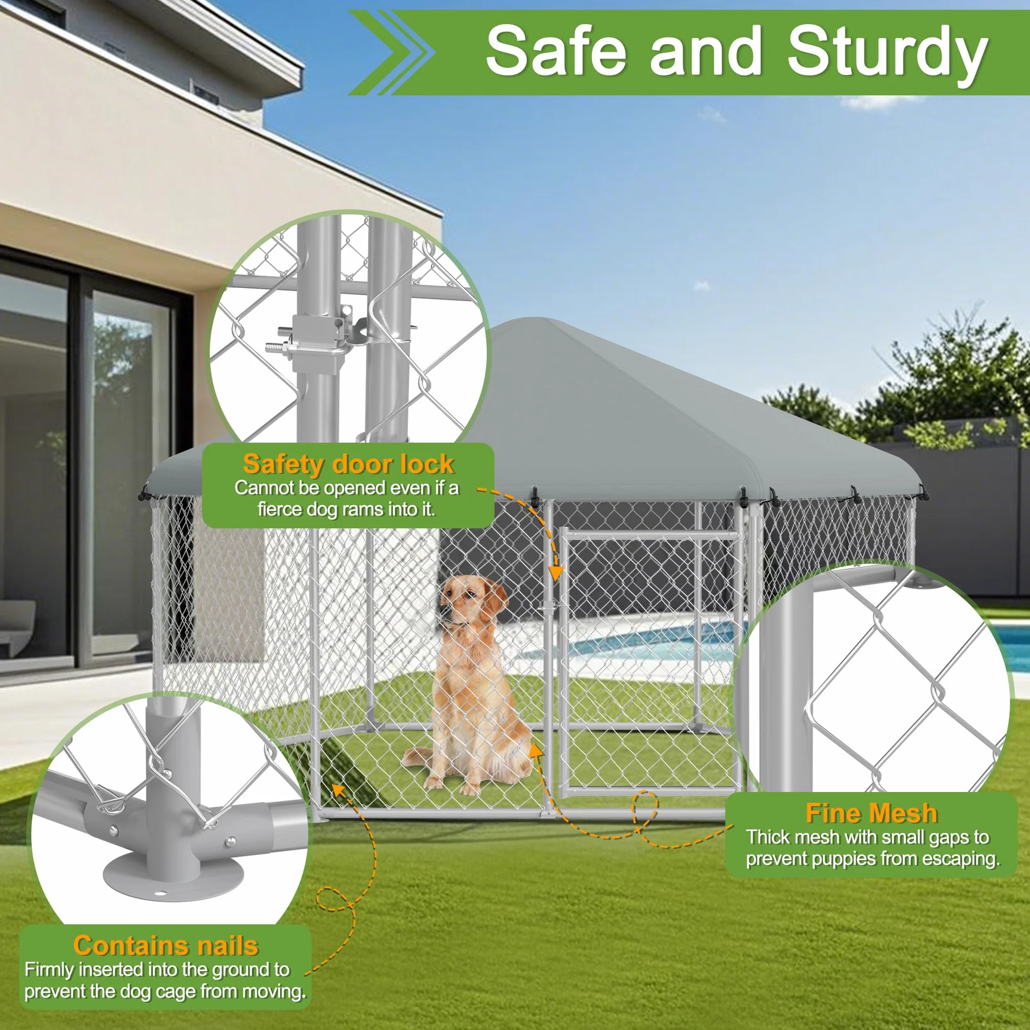 FIVMEN Cuccia per cani da esterni 280x250x165 cm acciaio zincato con porta bloccabile