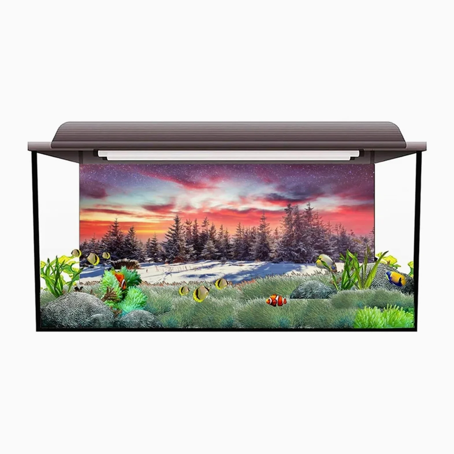 Sfondo Acquario Adesivo for Sfondo Acquario, Poster con Aurora Invernale, Decorazione for, Carta da Parati autoadesiva(41x 122cm)