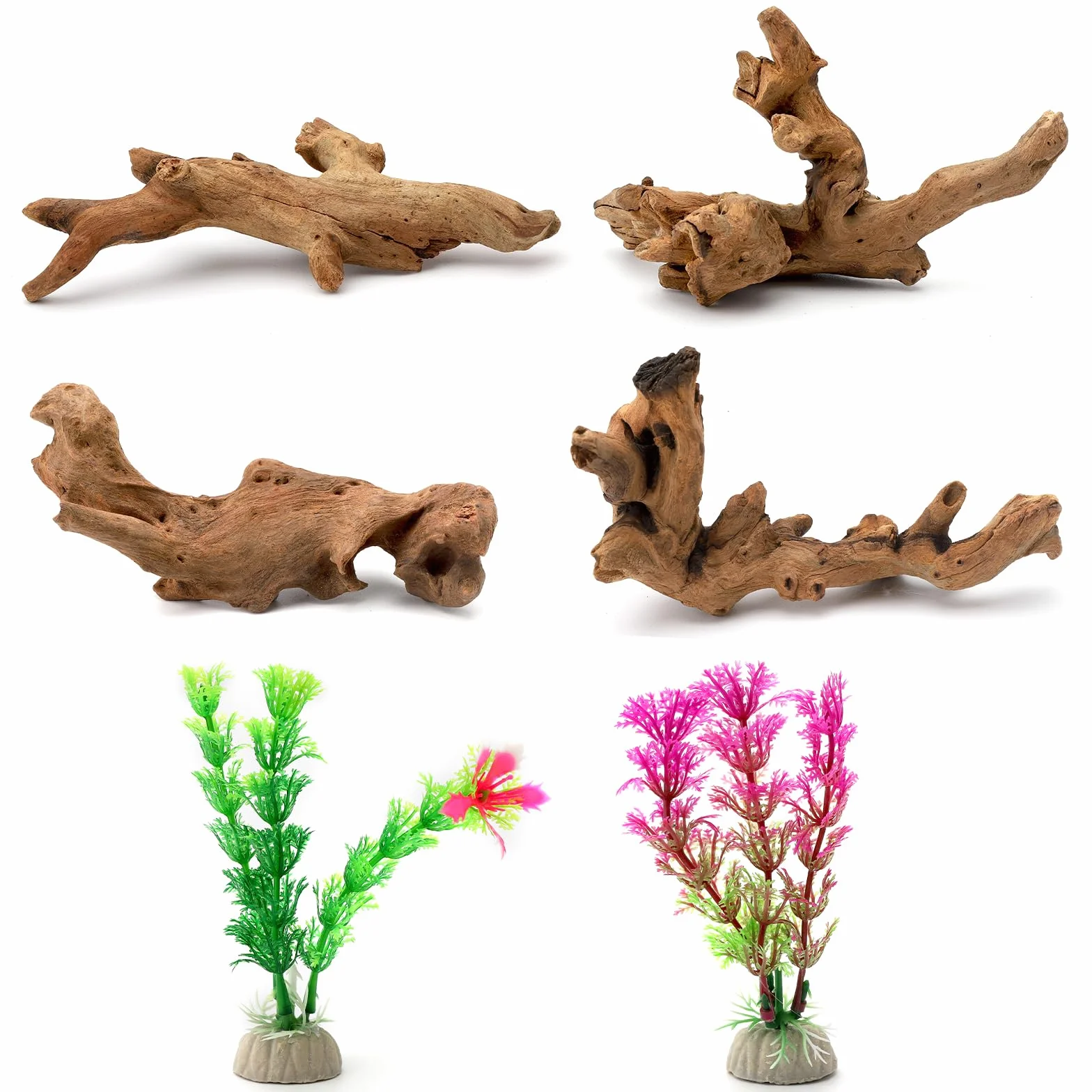 6 pezzi piccoli legni naturali e piante acquatiche simulate per acquari, legni naturali e rami, legno per acquari, decorazione di rami per bacini rettili, terrario (10-15 cm)