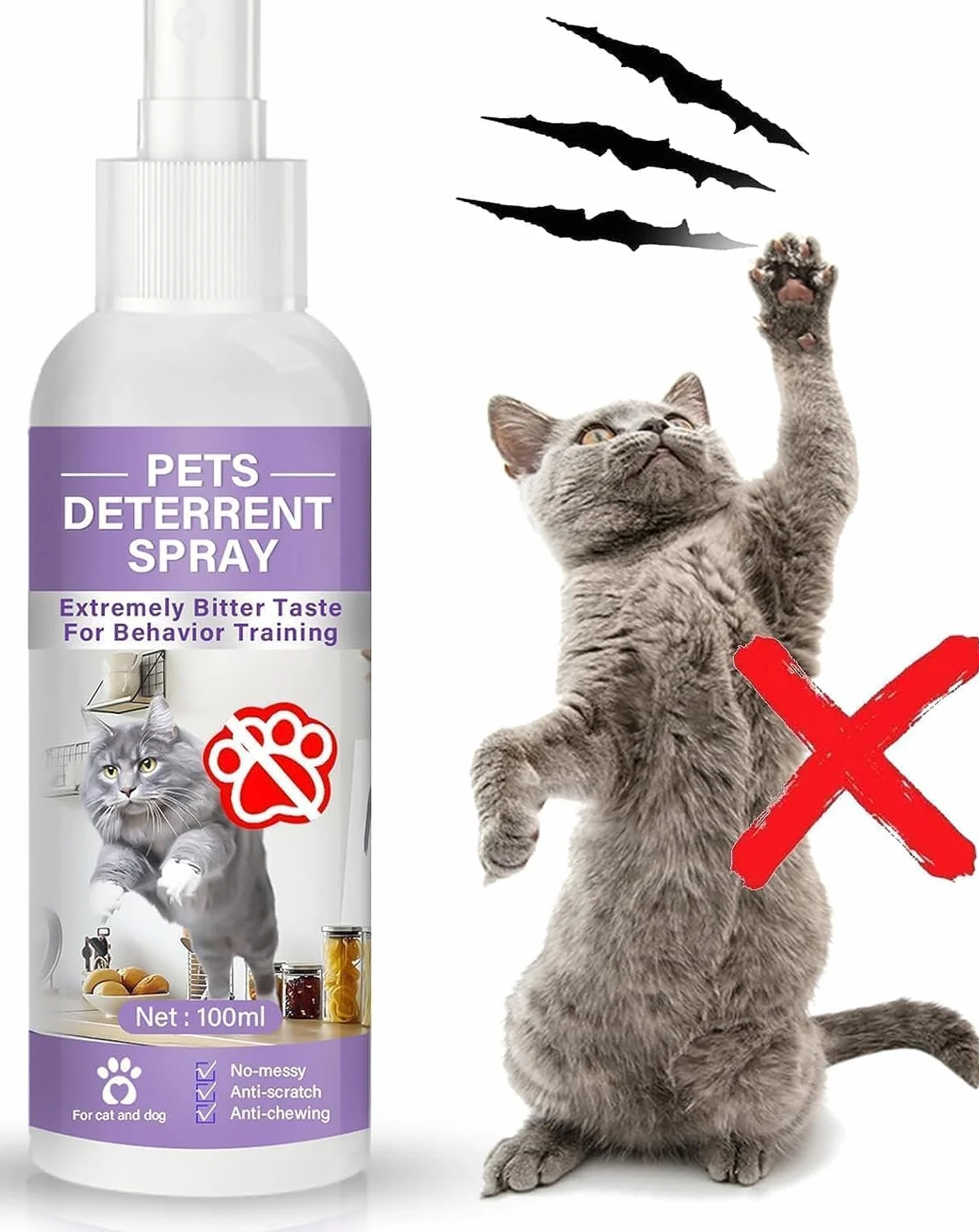 Repellente per Gatti, Efficace Naturale Dissuasore per Gatti e Cani per mobili la Protezione del Divano del Pavimento, 100 ml