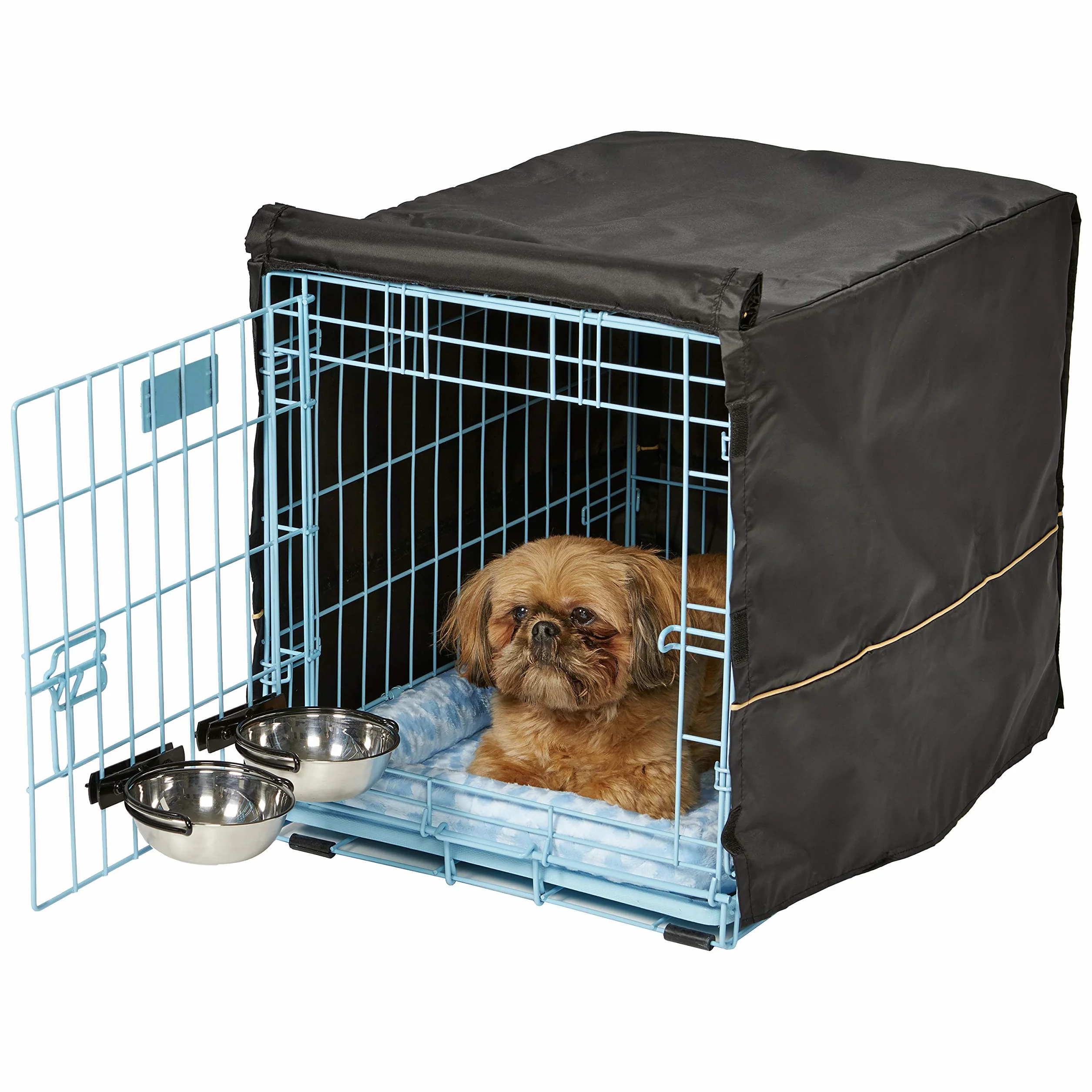 MidWest Homes for Pets Blue Fashion iCrate Starter Kit, 61 cm, per cani di piccola taglia, include gabbia, lettino per animali domestici, 2 ciotole e copertura per la privacy