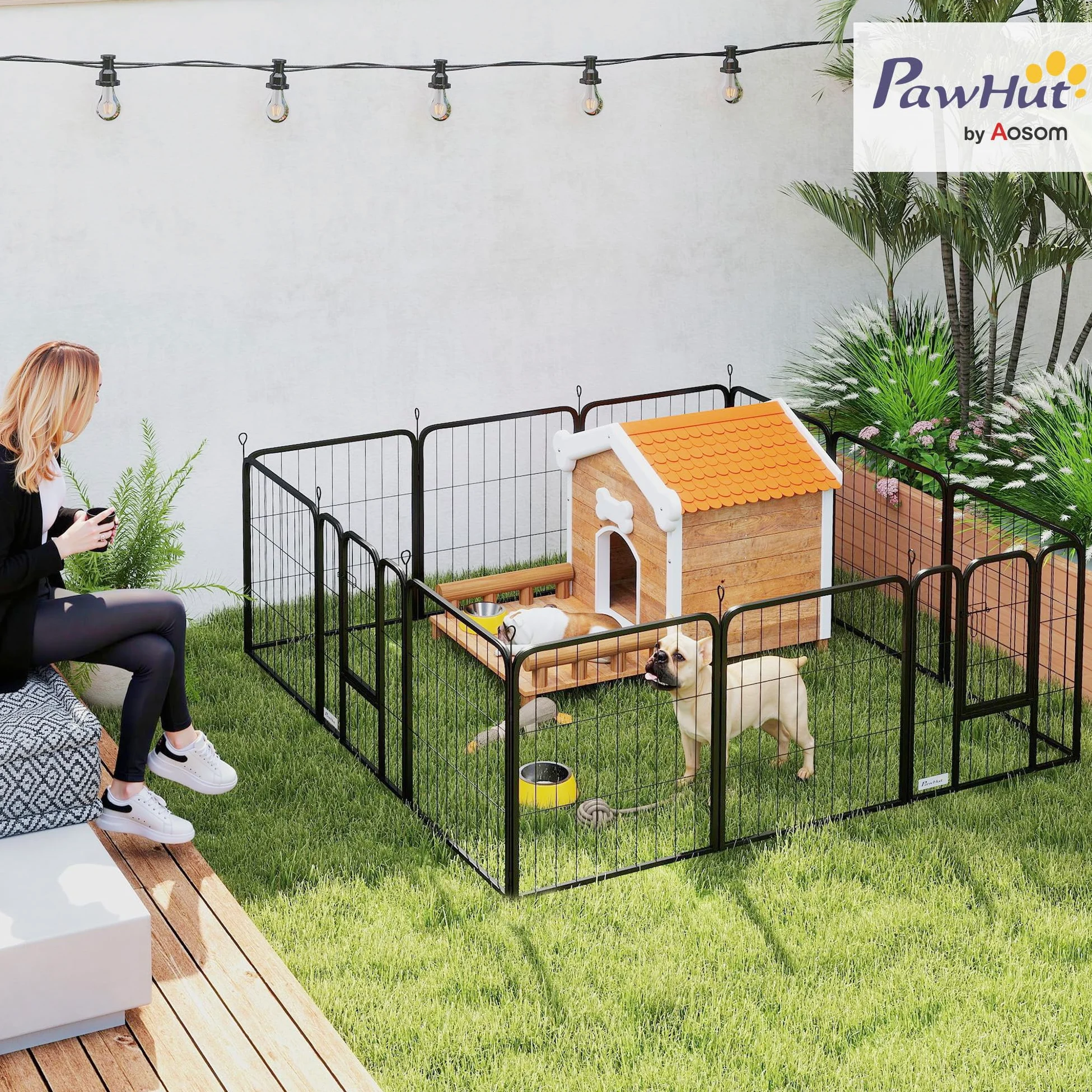 PawHut Recinto per cani 12 pannelli Recinto per cuccioli, 60 cm alto Nero | Recinto per cani in acciaio per razze piccole