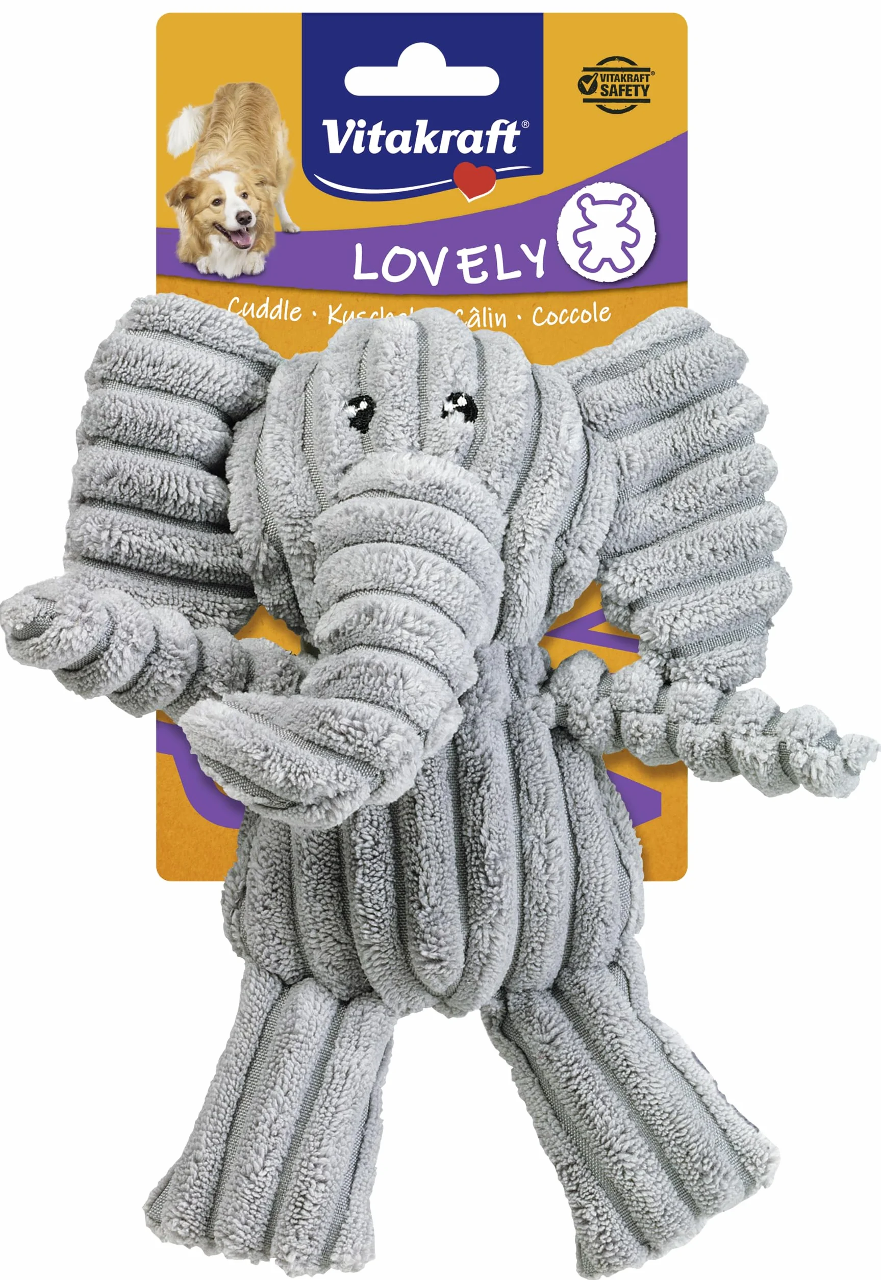Vitakraft Safari elefante gioco per cane peluche squeaker corda