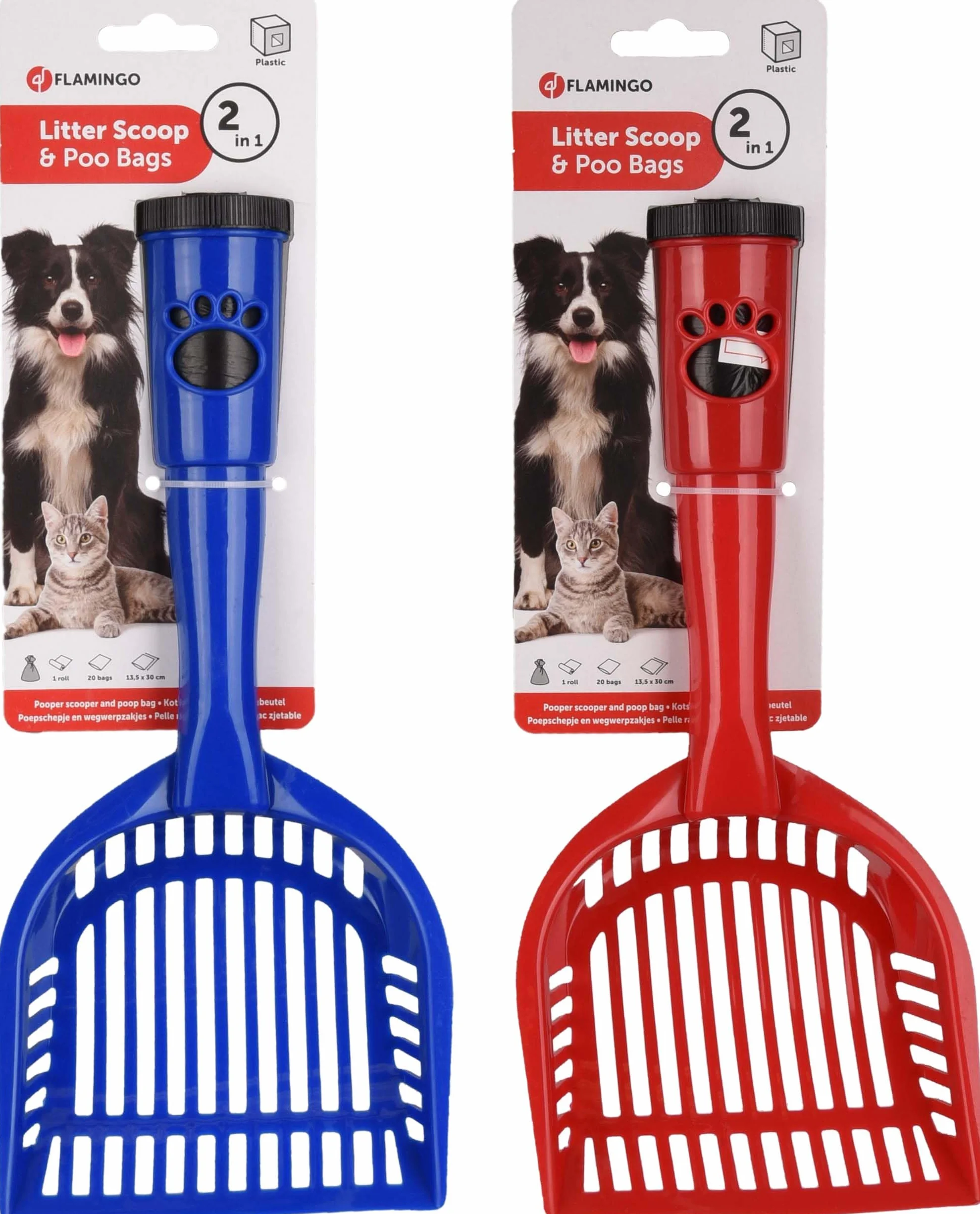 Flamingo K&F Pala Excrement Cat mas Container with 6 Bags Red And Blue