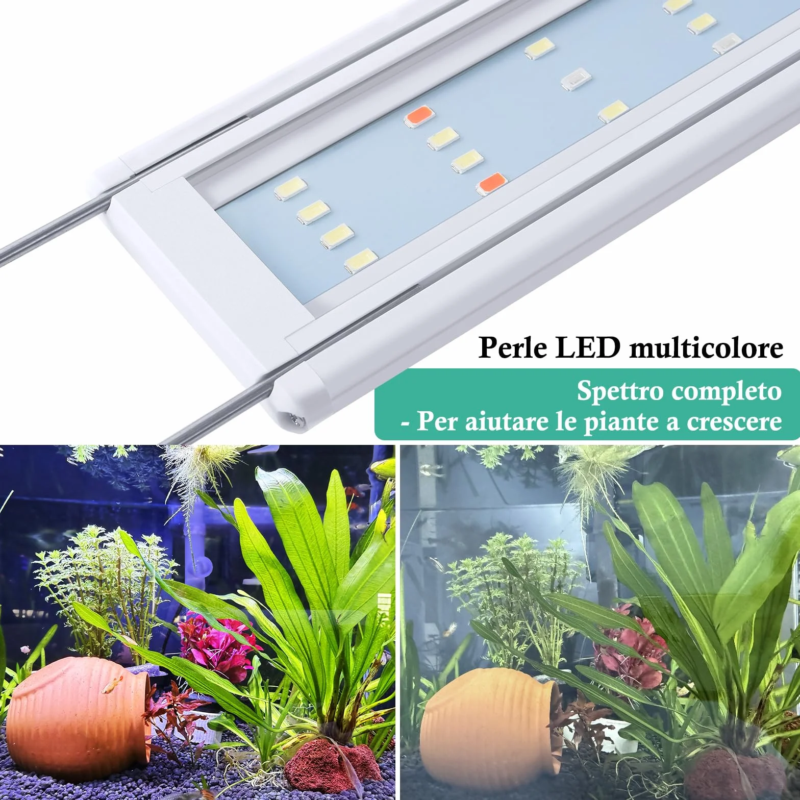 Illuminazione LED per Acquario con Timer, Lampada per Piante Acquatiche a Spettro Completo, Classica Luce per Acquario con LED RGB, con Staffe Regolabili Stabili (30-50cm)