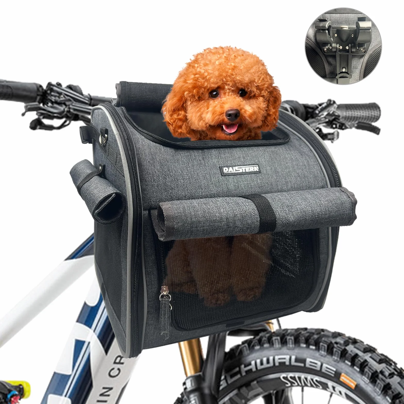 Cestino Cane Bicicletta Staccabile 6KG, Borsa Zaino para Cani Gatti con Finestra a Rete, 4 in 1 Borsa Multifunzionale Pieghevole Trasportino per Animali Domestici con Supporto Brevettato