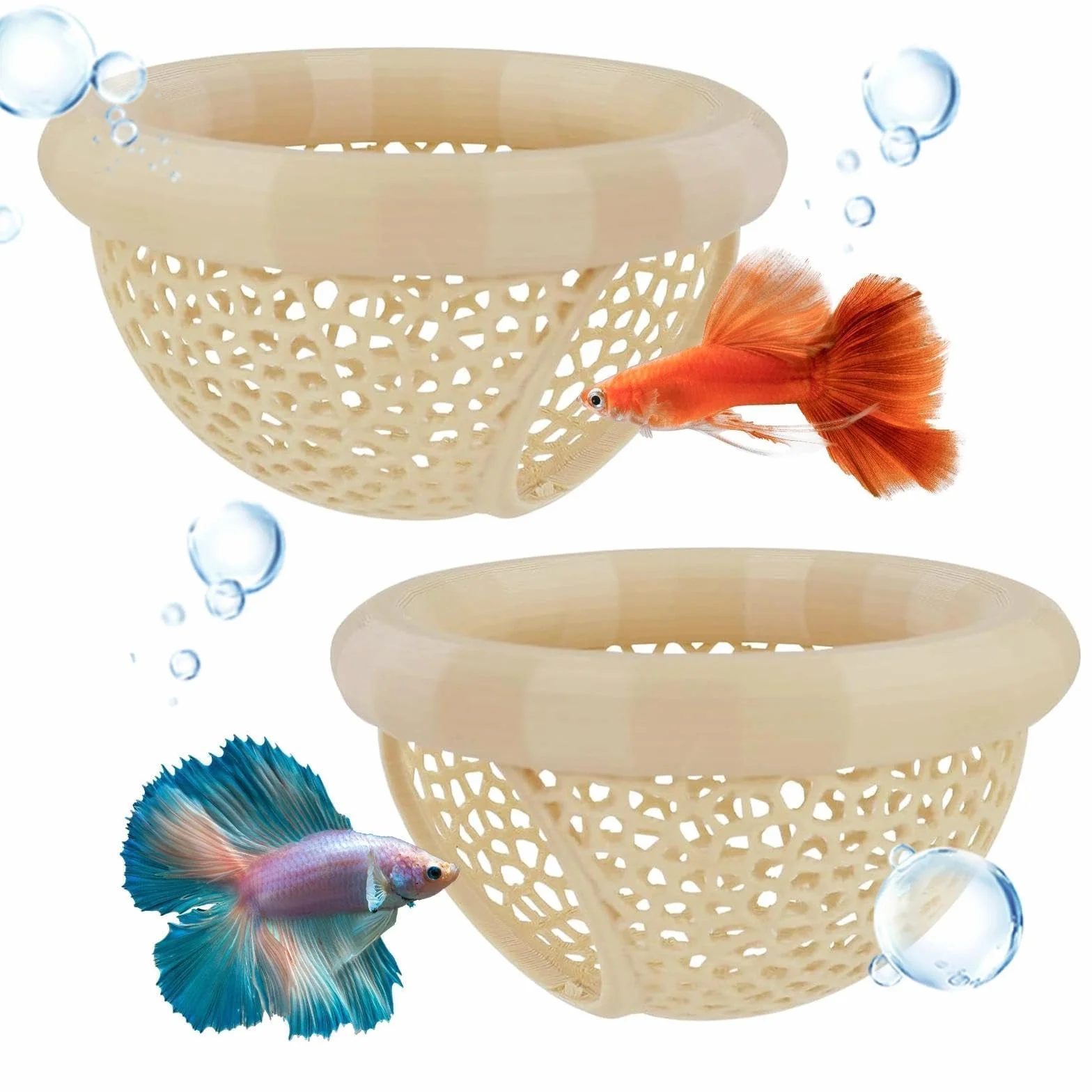 Nascondiglio Galleggiante per Pesci Betta 3-in-1, Amaca Acquario con Anello Alimentazione
