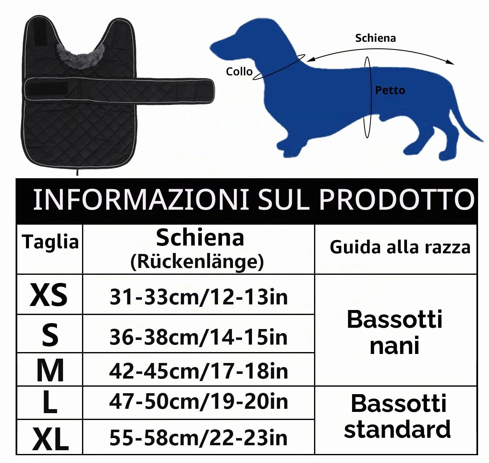 Geyecete - Cappotto Invernale termico trapuntato per cane bassotto,con fodera in pile caldo, abbigliamento per cani da esterno con foro per Imbracatura,Giacca per cani piccola y media-Nero-S
