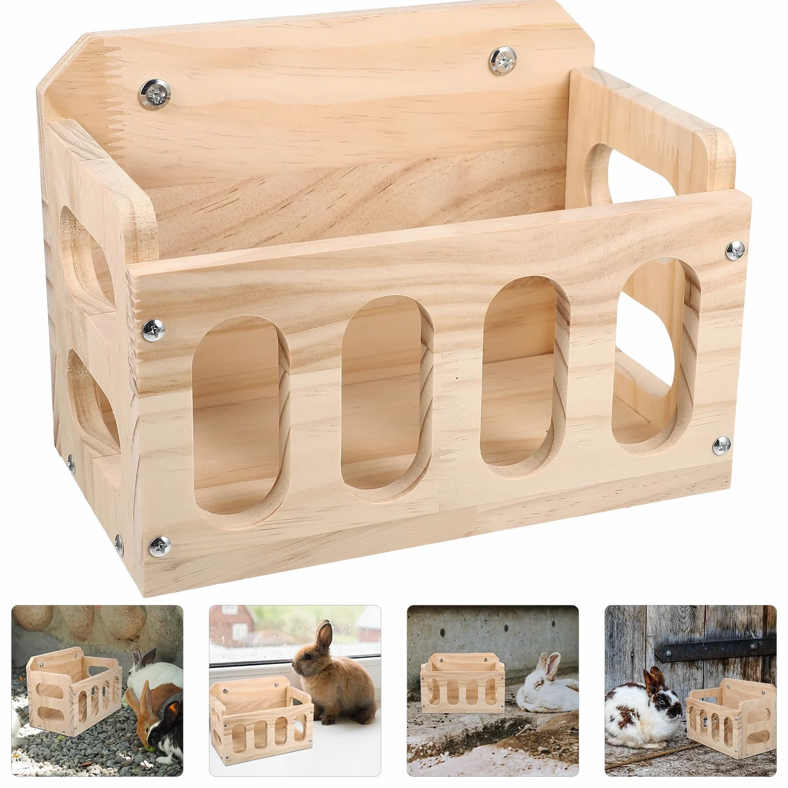 Mangiatoia per Coniglietti in Legno, Design Fisso per Gabbia | Contenitore di Fieno in Legno, Organizer Struttura Cava, per Porcellini D’india e Conigli