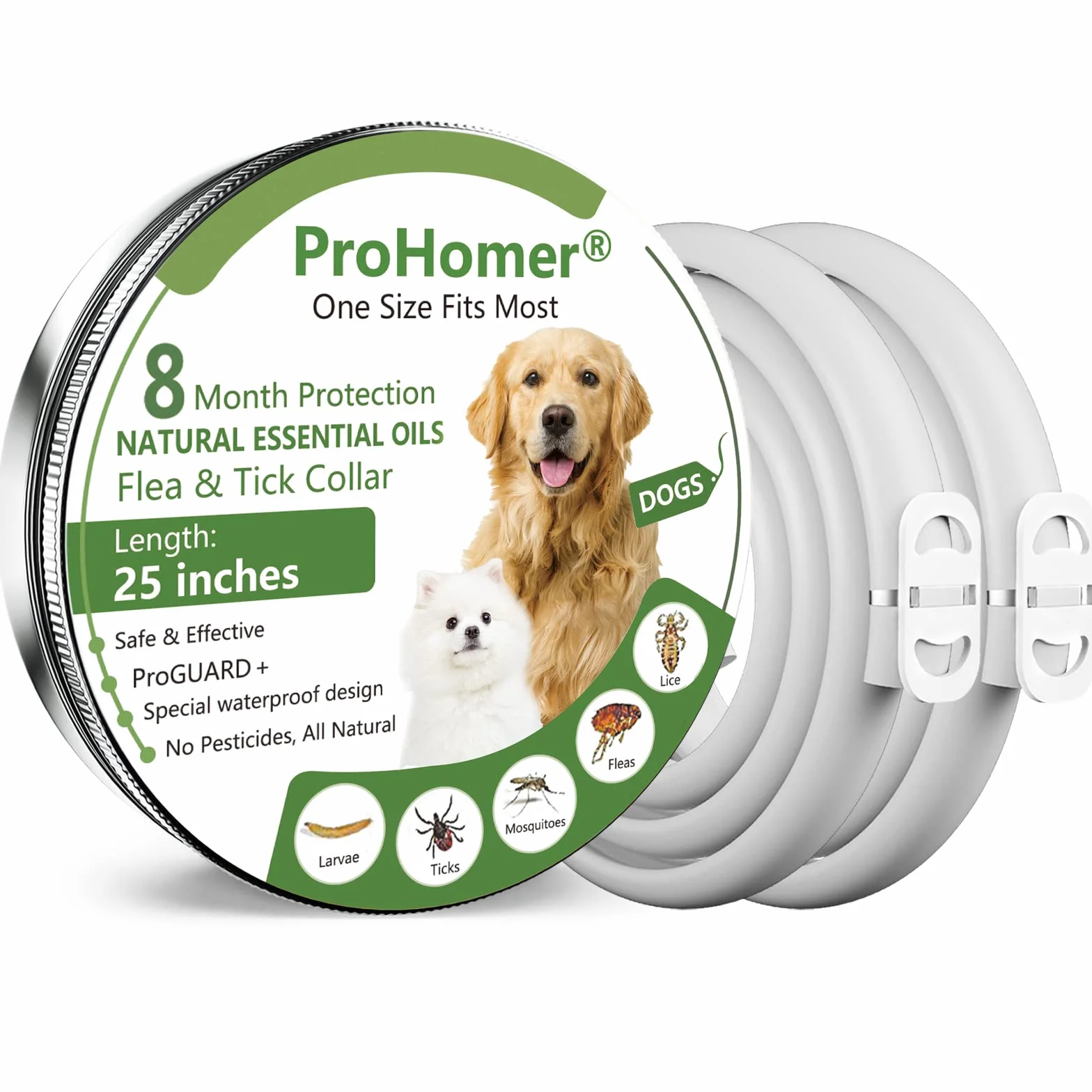 [2 PCS] Collare Antipulci Cane,8 Mesi di Efficacia Protezione, Formula Naturale, Collare Antipulci Regolabili da 65 cm per Cani