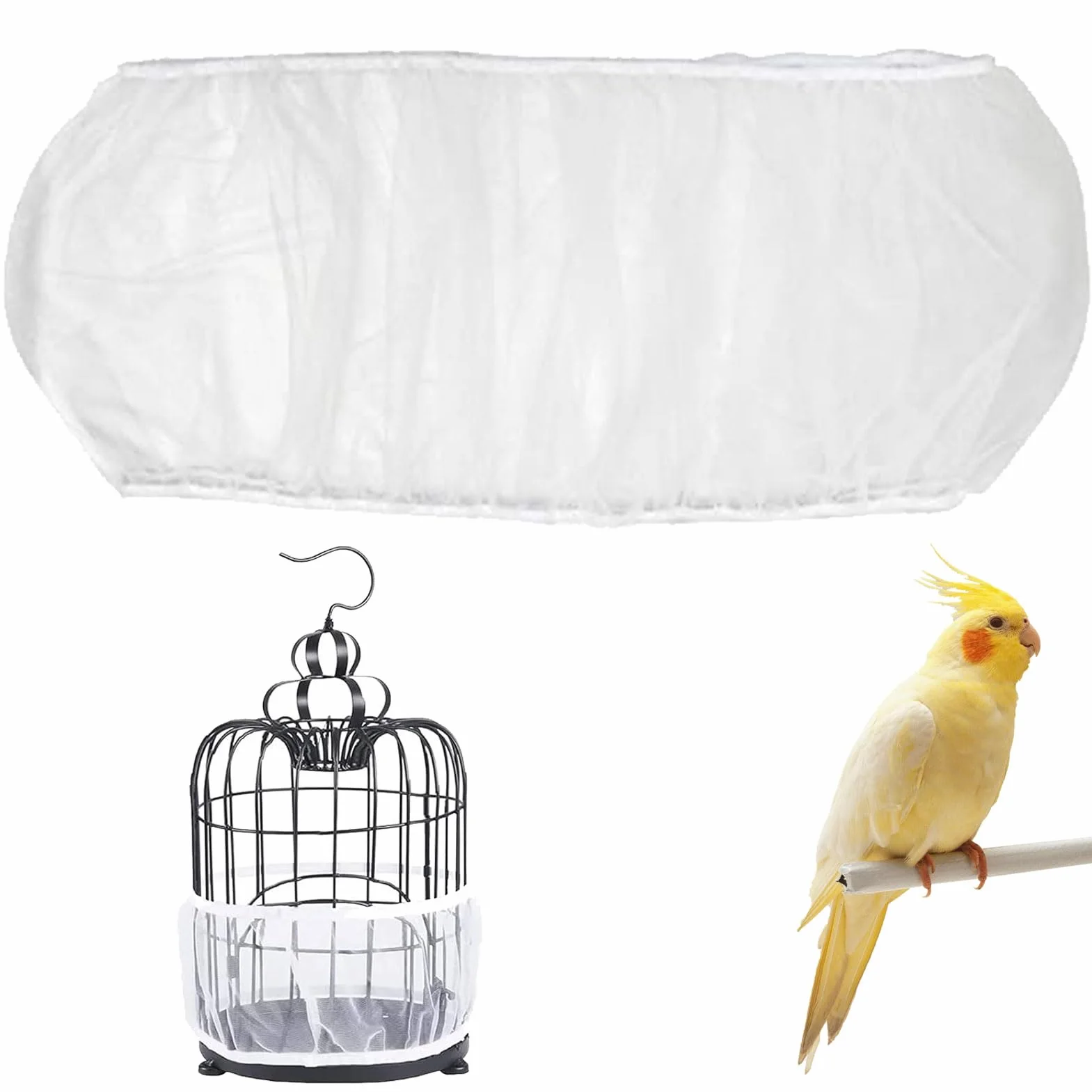 1 copertura per gabbia per uccelli, per pappagalli, in rete di nylon, adatta per gabbie con una circonferenza di 140 – 180 cm, bianco, L