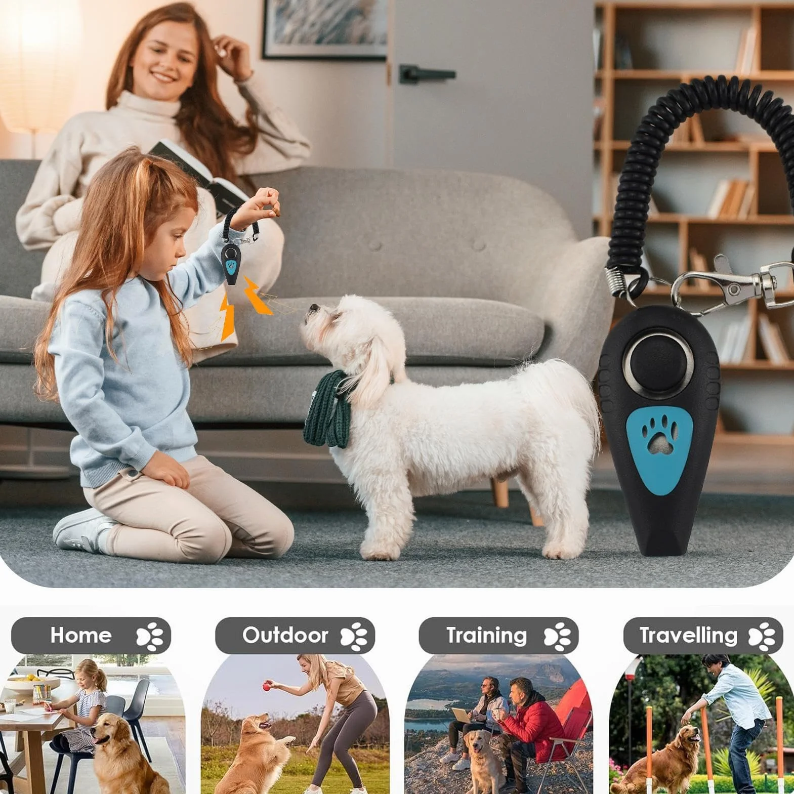 Clicker per cani – Clicker per addestramento animali domestici | cinturino da polso resistente | aiuto comportamentale con cinturino da polso | dispositivo di richiamo silenzioso | strumenti di