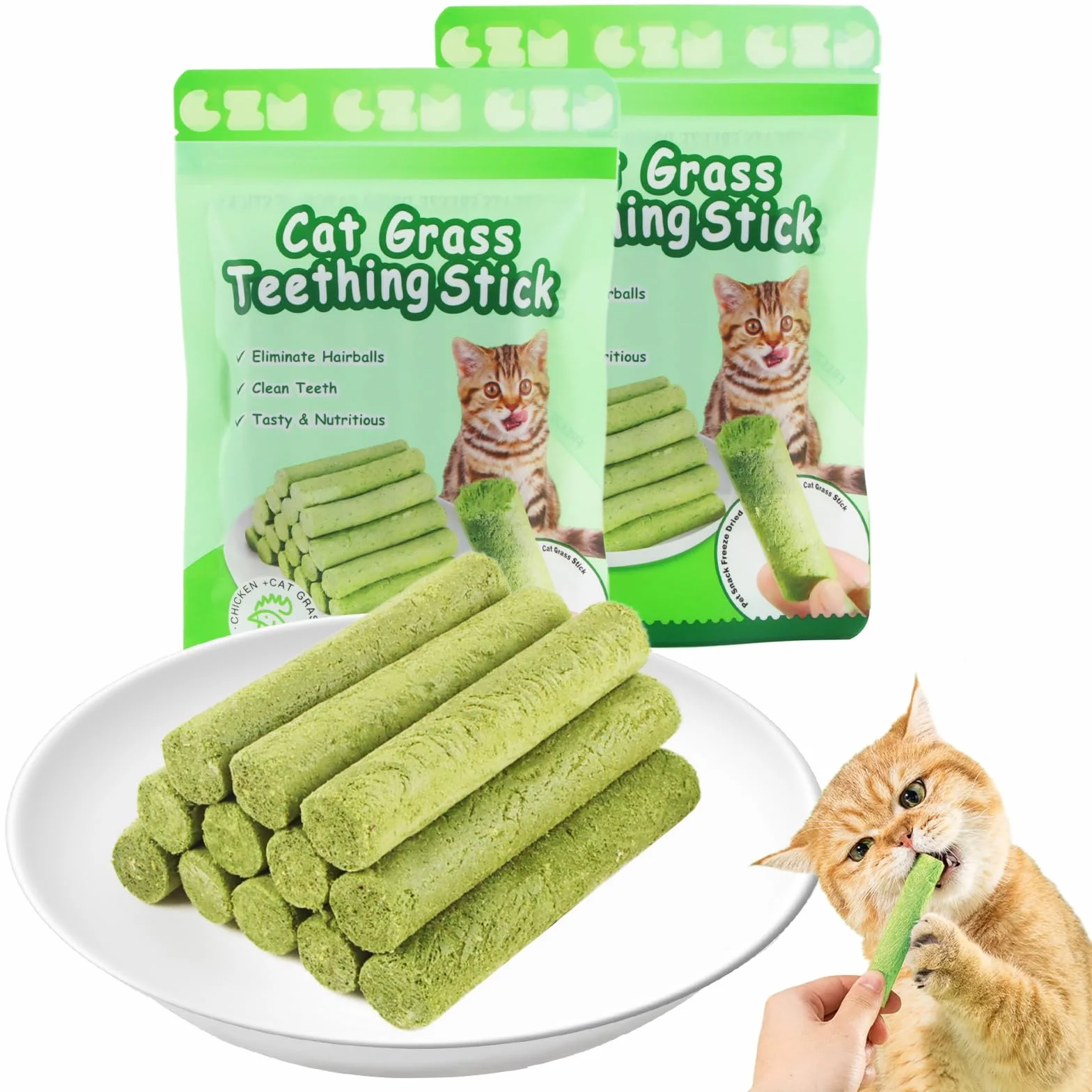 Bastoncini di Erba Gatta, 12 Pcs Stick Gatto Snack, Snack Liofilizzato con Erba Gatta per la Pulizia dei Denti, Promuovere l'assorbimento dei Nutrienti e Migliorare la Digestione
