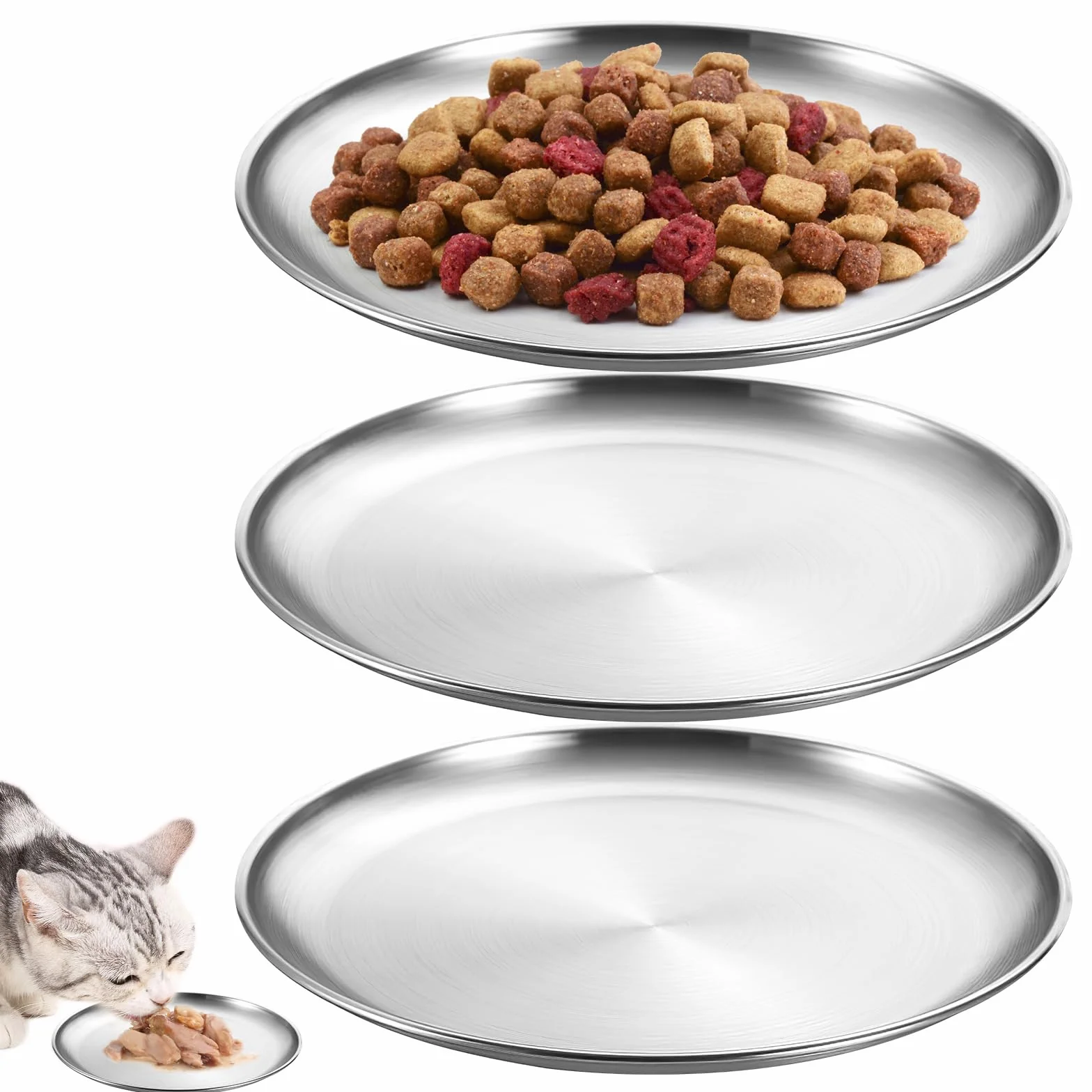 3 ciotole piatte per gatti in acciaio inox 14 cm Surefeed a prova di caduta