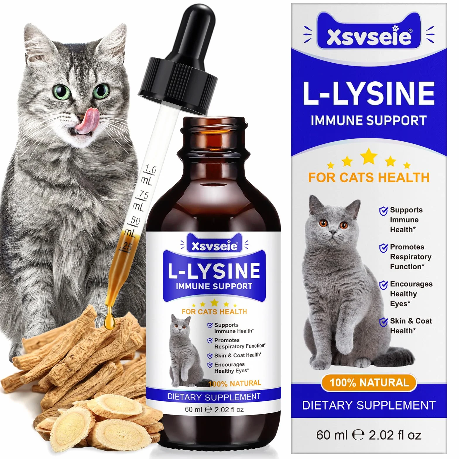 Goccia Lysin per gatti 60ml, supporto immunitario per gatti, L-Lysin per Gatti, starnutrizione, naso che scorre, raffreddore, funzione degli occhi