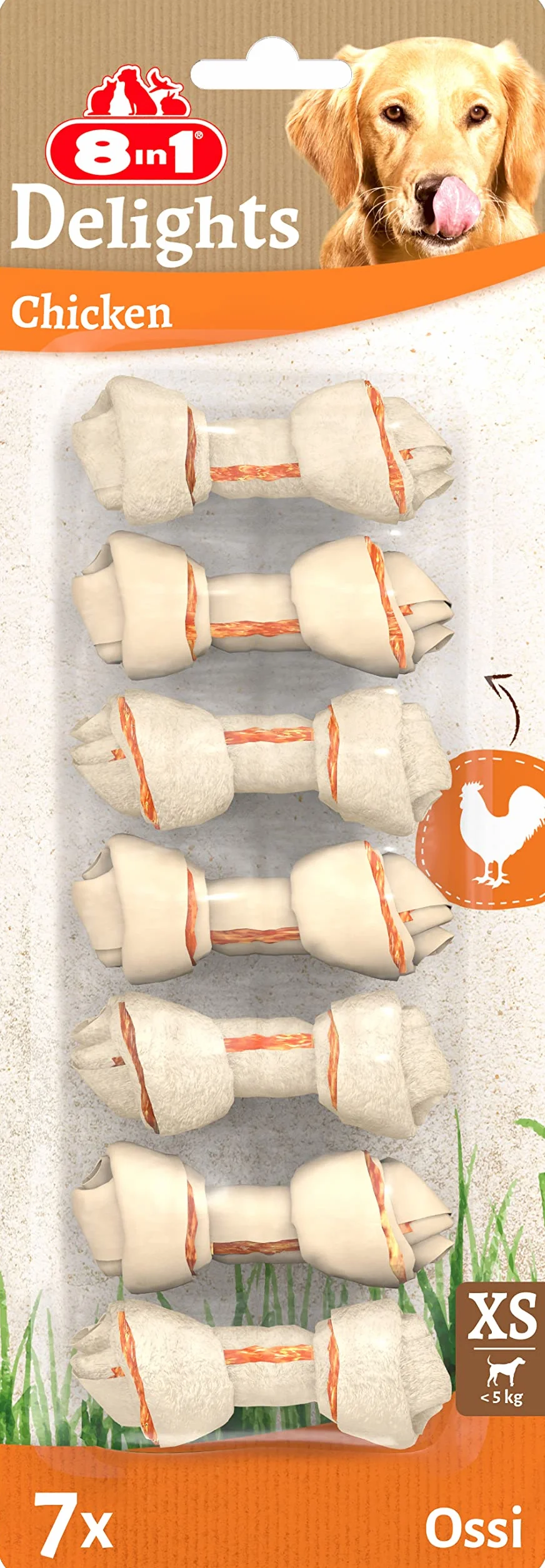 Delights Chicken Bones XS 8in1 ossa da masticare per cani piccola taglia 7 pezzi carne pollo pelle manzo