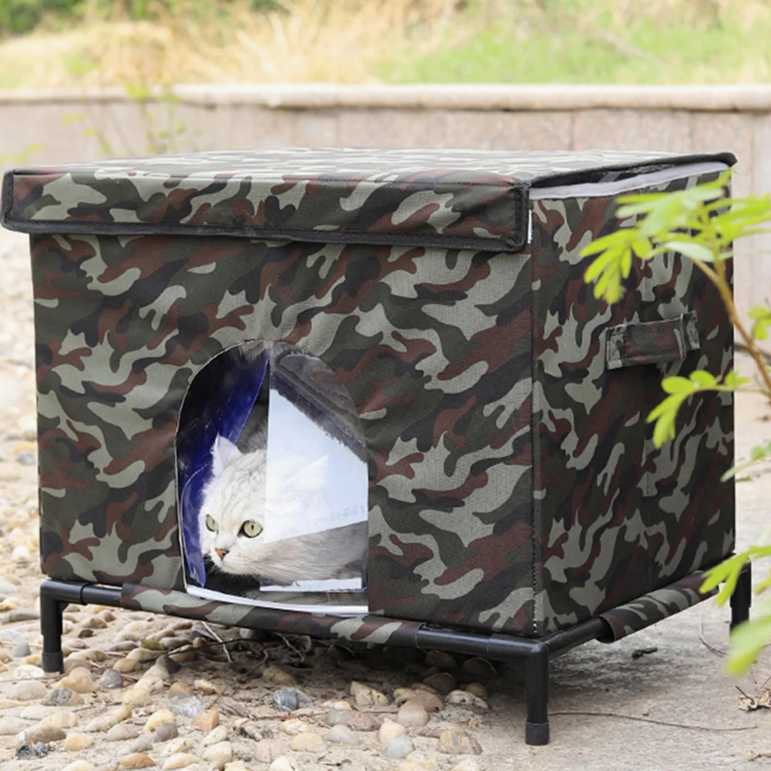Case Per Gatti Da Esterno Tenda Isolata Impermeabile e Calda | Casa Esterna per Gatti con Base Sollevata e Finestra Trasparente per Inverno Adatto Per Cane Gallina Coniglio Inverno Clima