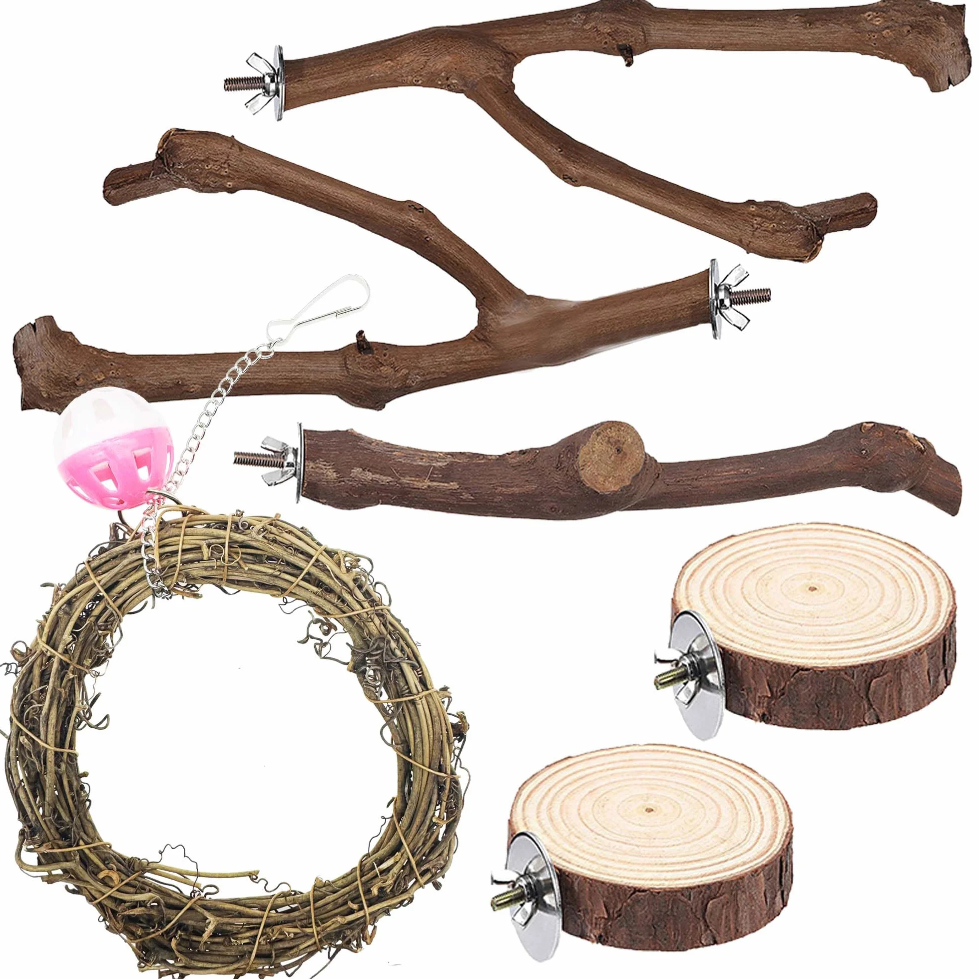 7 Pz Posatoi in Legno di Uccelli, O Forma Posatoi per Uccelli, Posatoi in Legno per Uccelli Legno Naturale per Cacatua, Cocorite