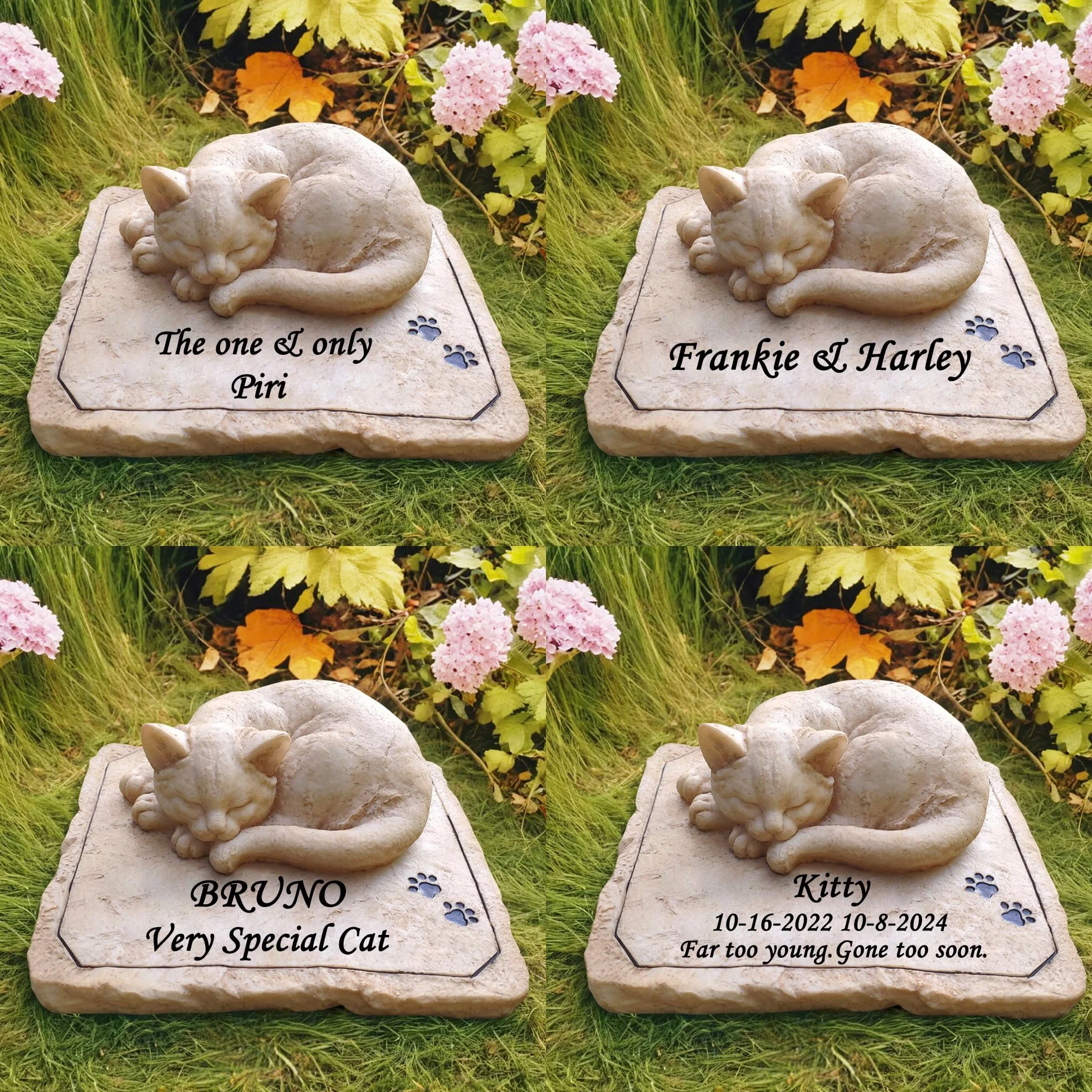 Personalizzate lapidi per gatti con statua di gatto dormiente, pietre da giardino memoriali con incisione personalizzata