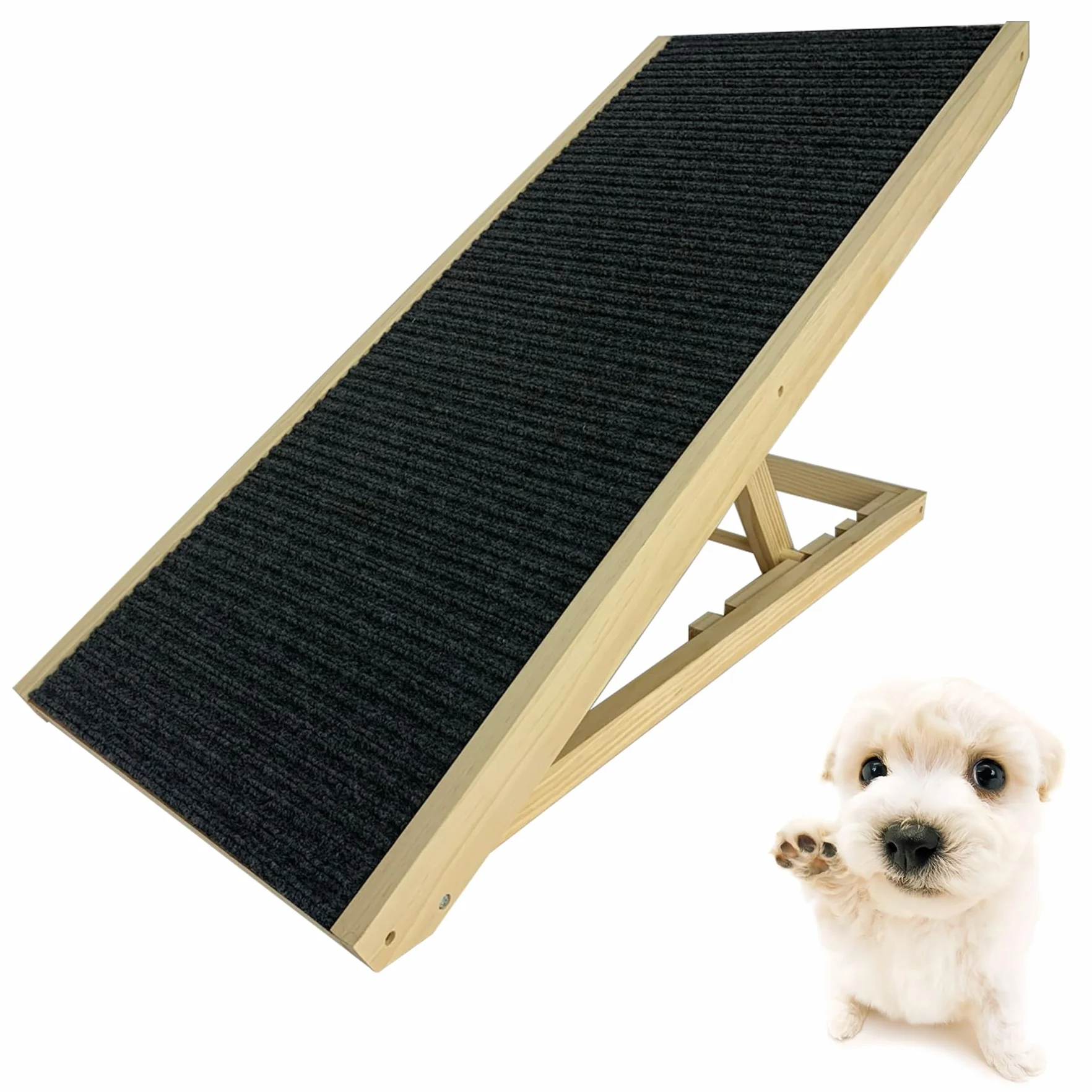 Froadp Scaletta per Cani di Piccola Taglia Rampa per Cani in Legno di Pino con Tappeto Antiscivolo Scale Pieghevoli per Gatti Regolabile in Altezza Animali Domestici Scala per Letto o Divano