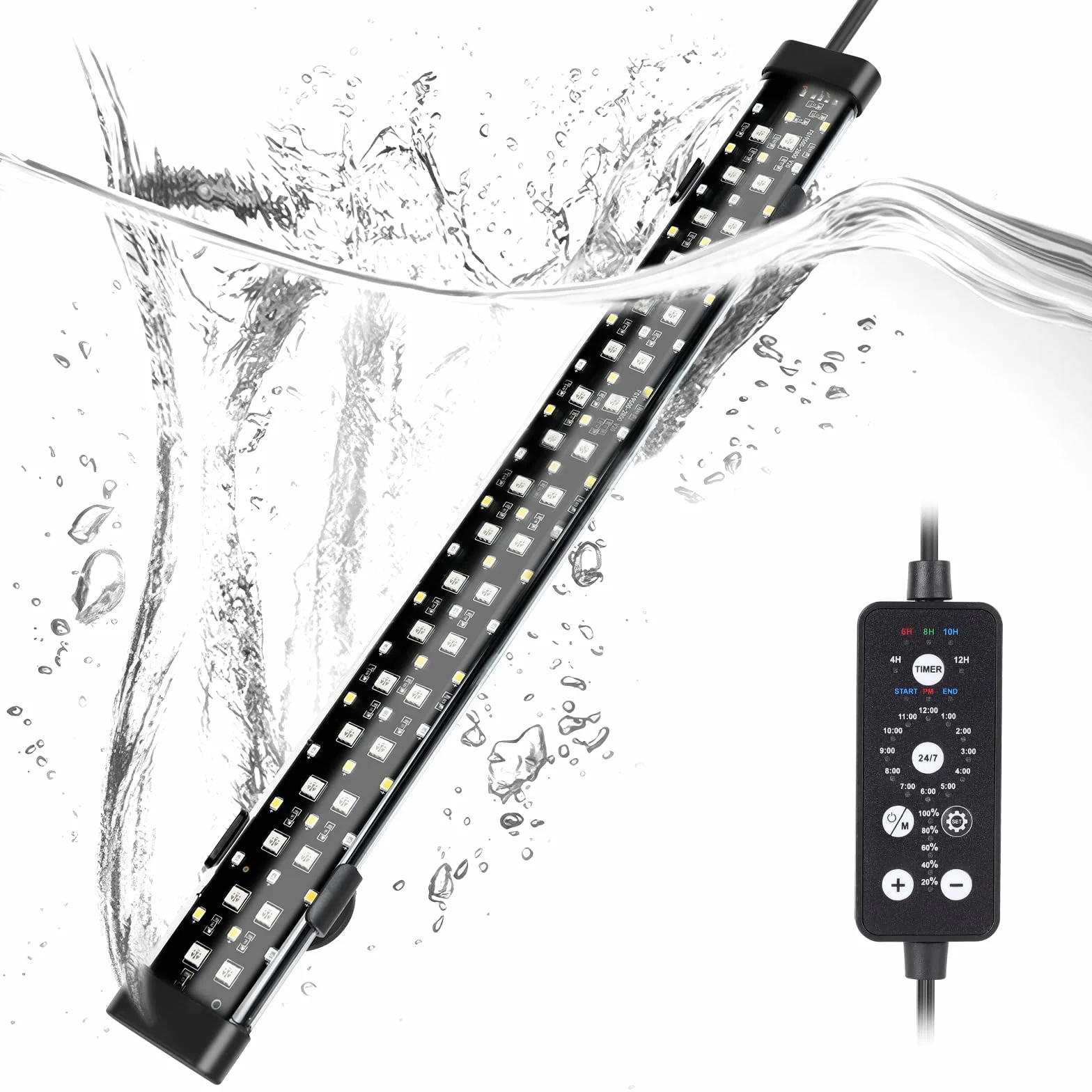 hygger Luce LED Sommergibile per Acquario, 14W 38cm Modalità 24/7 per Serbatoio Pesci con 5 File di Perline, con Timer 9 Colori e Luminosità Regolabile, Luce a Spettro Completo IP68 Impermeabile per