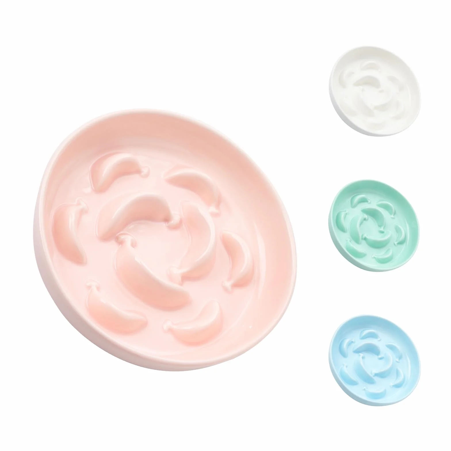 Ciotola Anti Ingozzamento Gatto Ceramica Alimentazione Lenta Pastello Lavabile in Lavastoviglie Rosa Chiaro 16x3 cm