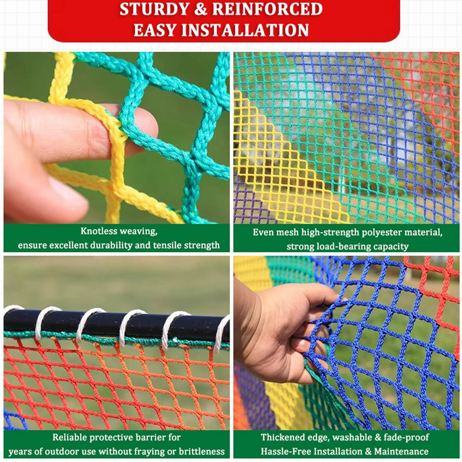 Rete di Sicurezza per Bambini Gatti, Rete di Protezione Arresto Caduta Zenza Nodi Resistente all'Usura per Scale e Balconi Ringhiere Altalena da Giardino(Size:1 * 3m(3 * 10ft),Color:colorato)
