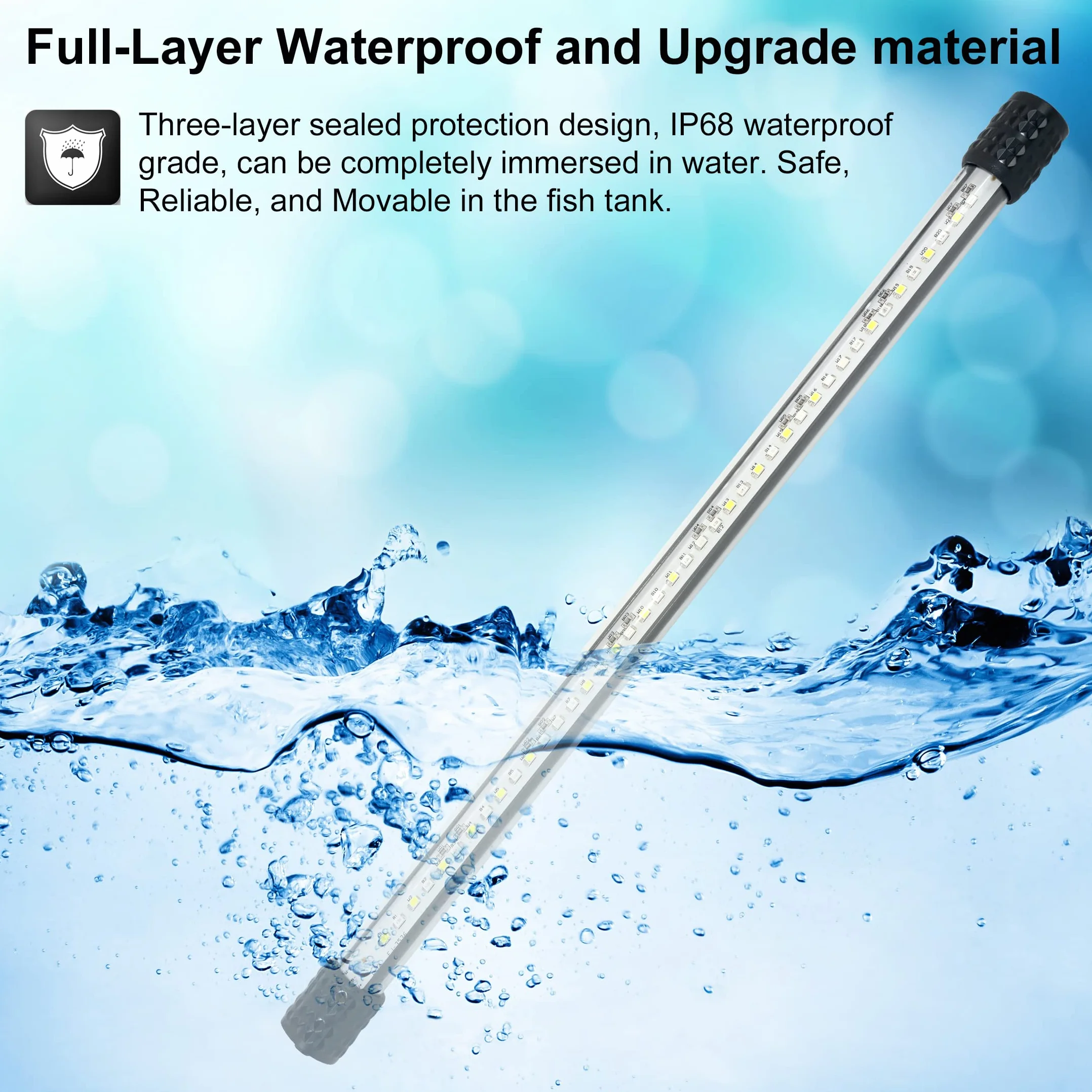 VARMHUS LED Acquario con Timer,Lampada Acquario con 3 modalità di luce dimmebili e perle di lampada a 4 colori, 10 livelli di luminosità,Luce Acquario Impermeabile (92cm&Timing-Dimmen)