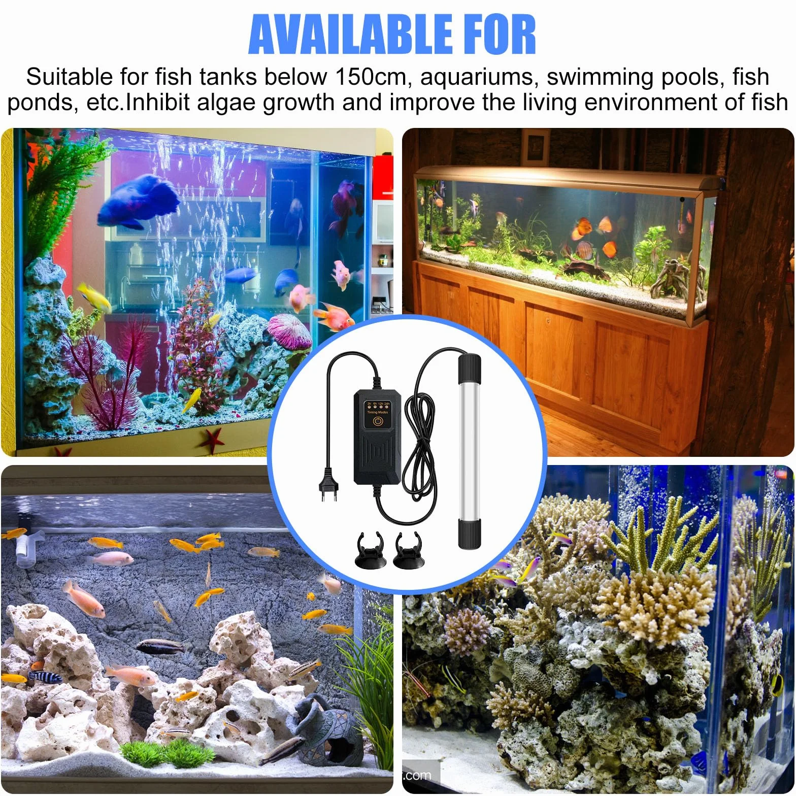 BORDEAG Luce UV Per Acquario, 13W 220V Lampada Per Acquario, Lampada UV Subacquea, Sterilizzatore UV Acquario Per Sterilizzazione Subacquea L'eliminazione Alghe Deodorazione