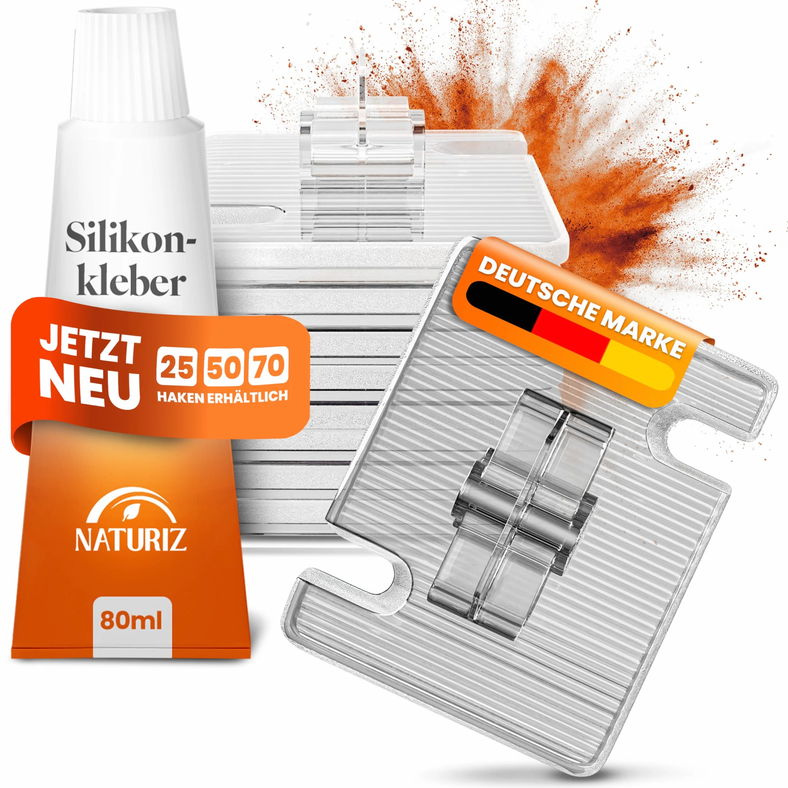 Naturiz® Ganci Adesivi da Esterno Resistenti alle intemperie - Set da 25/50/70 - per Fissare reti per Gatti Senza forare - con Colla siliconica (70 Ganci)