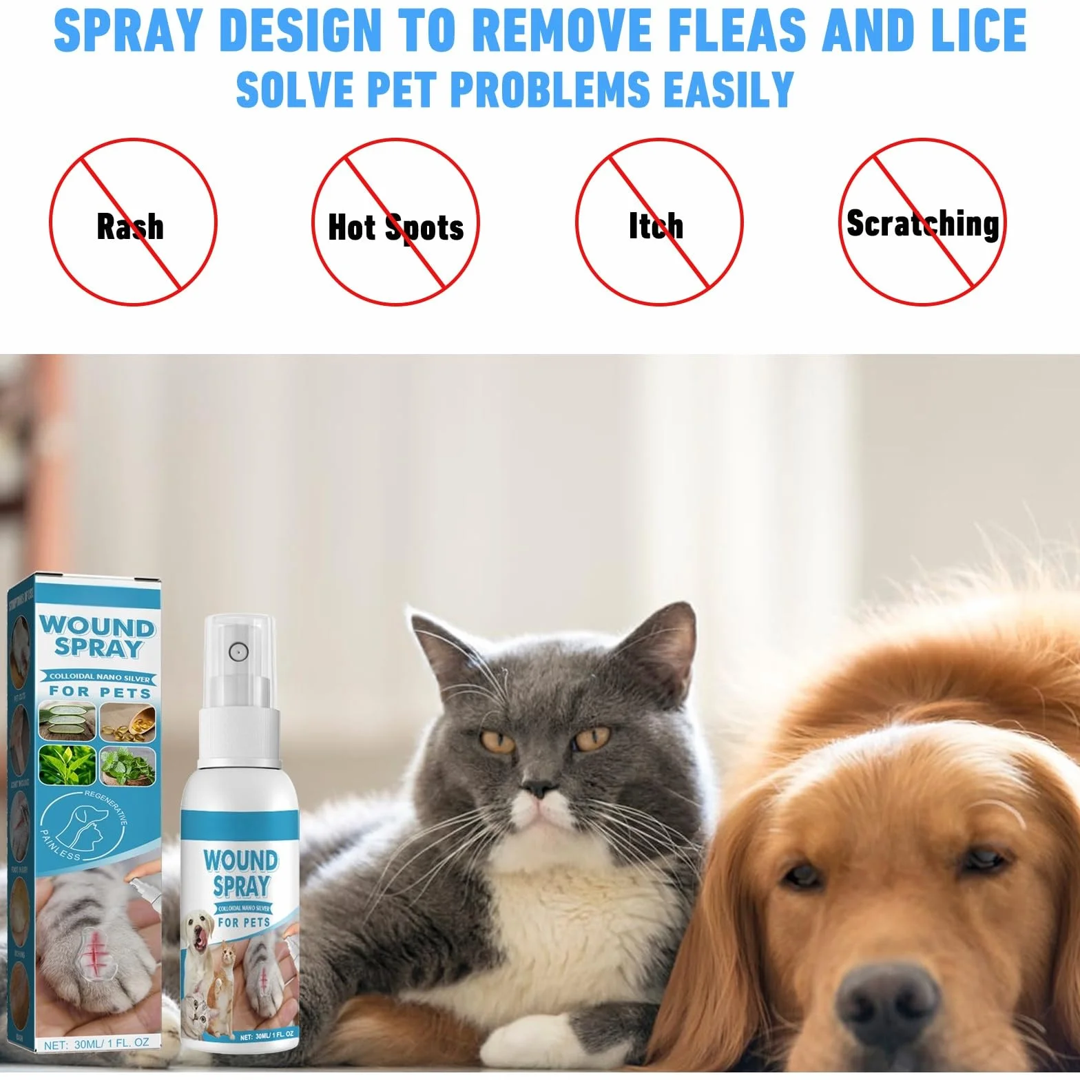 Spray Cicatrizzante per Cani,Spray per Ferite per Animali Domestici,Spray Antisettico per Cani e Gatti Ferite Cura,Spray per Cani e Gatti Ferite Cura,Pet Wound And Skincare Spray,30ml