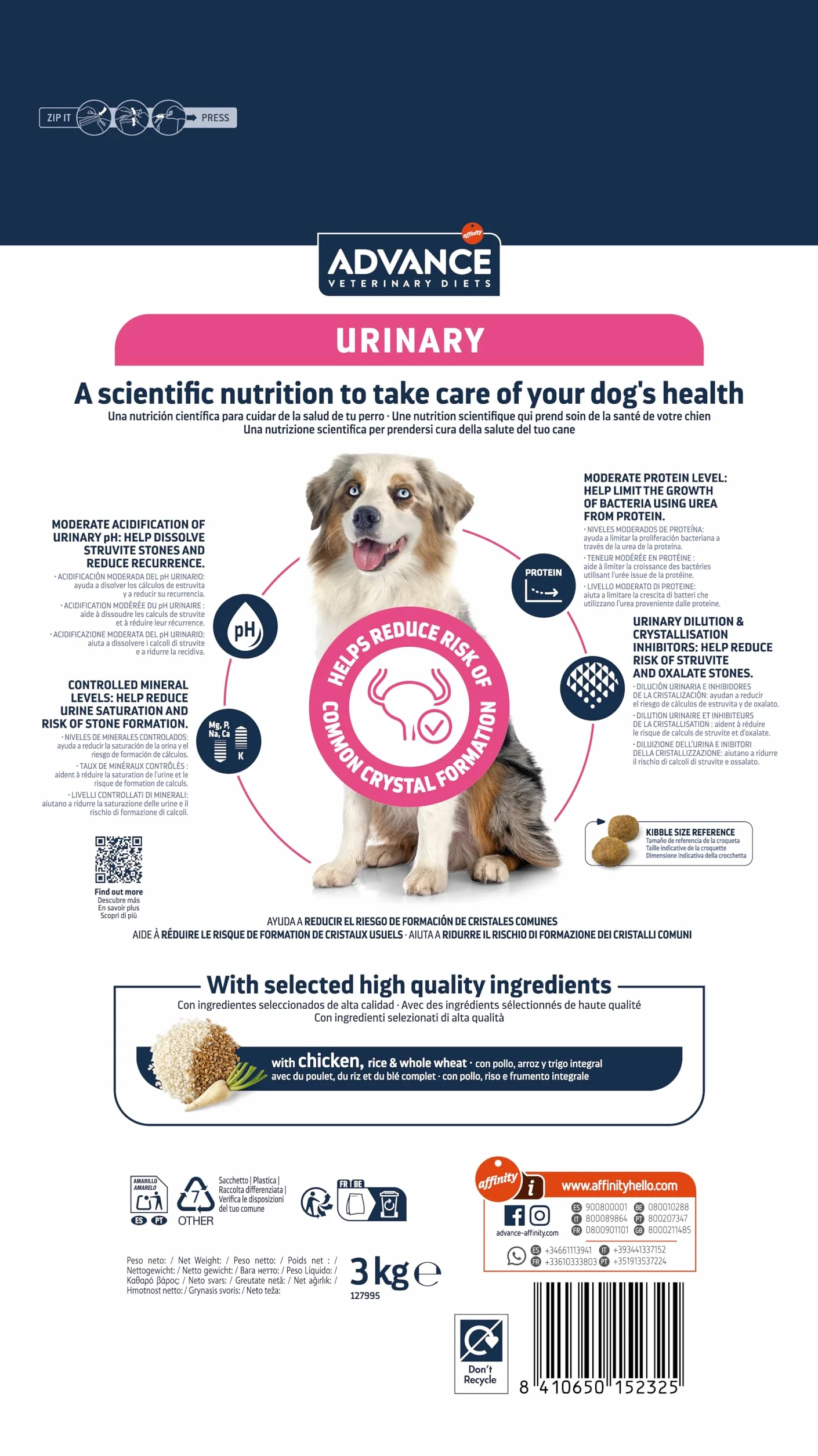 Advance Veterinary Diets Urinary Cibo per Cani con Problemi del Tratto Urinario 3kg
