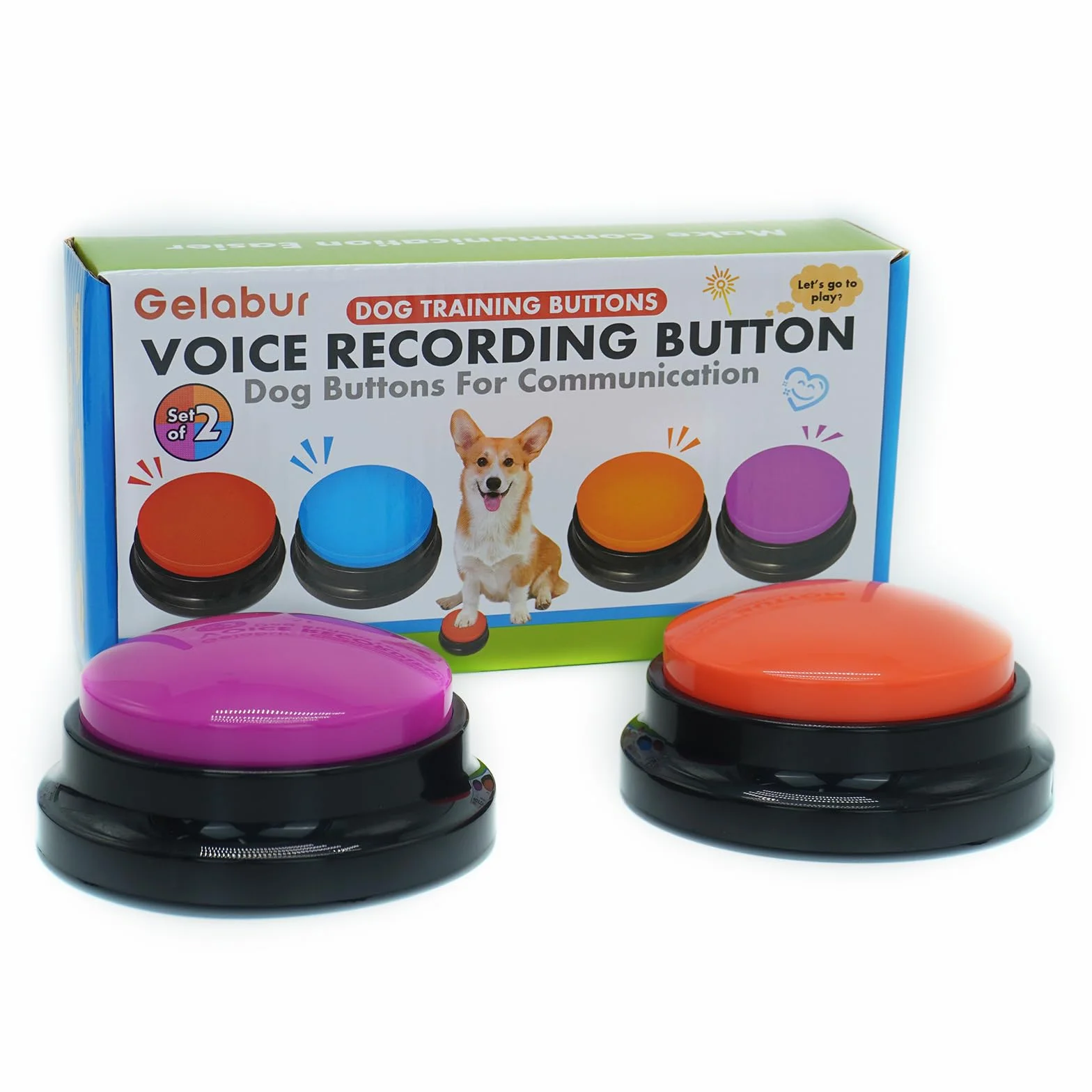 Gelabur Set di 2 pulsanti per comunicazione, registrabili vocalmente, per l'addestramento del cane, per imparare a parlare, per animali domestici, strumenti per parlare facilmente
