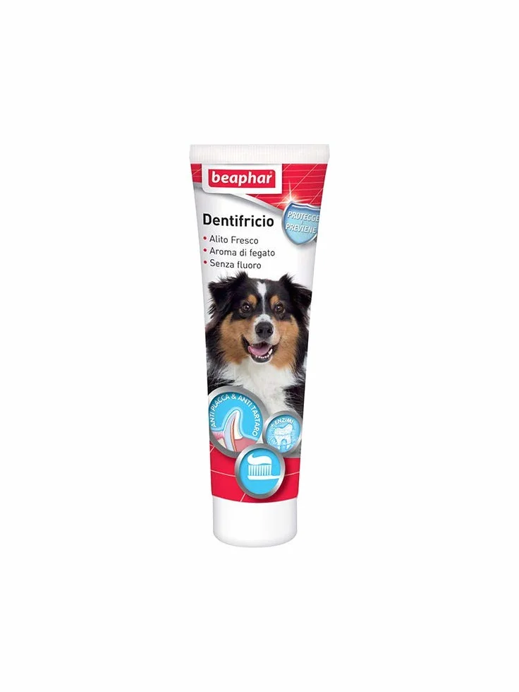 Beaphar Dentifricio per Cani, Cura Dentale Completa Anti-Placca e Anti-Tartaro, Aromatizzato al Fegato, 100 g