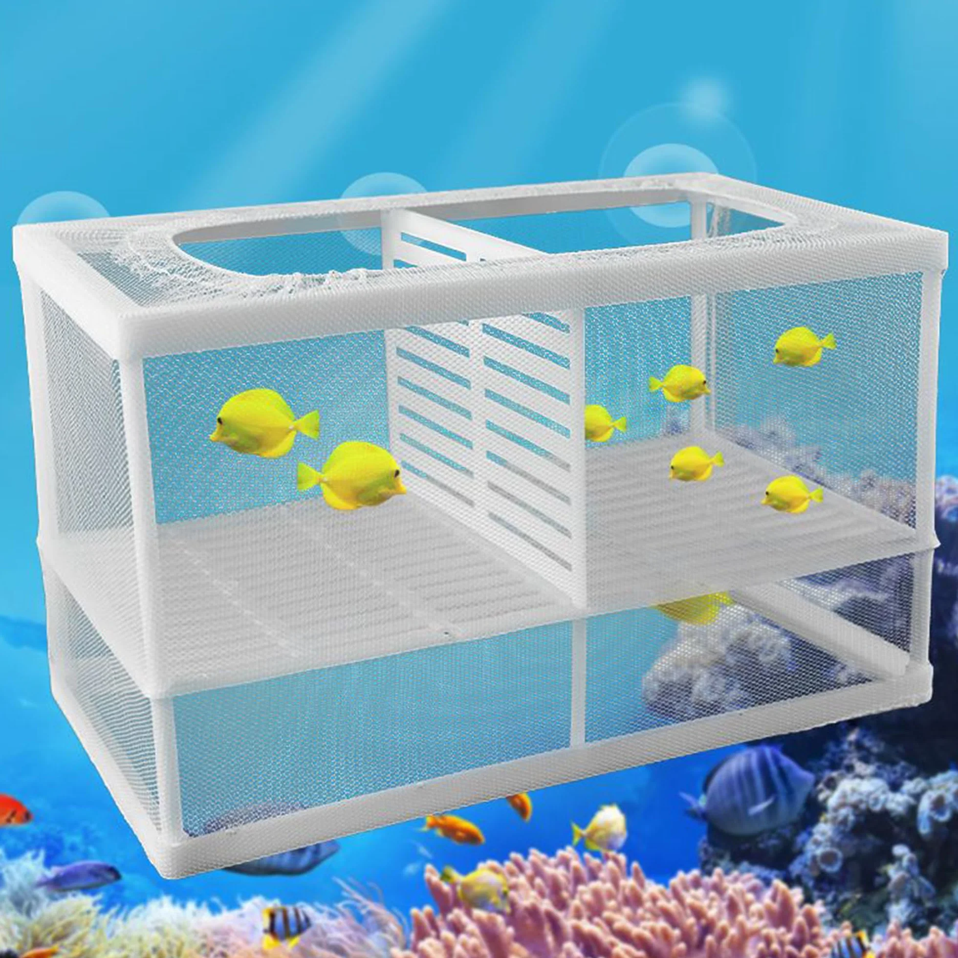 Scatola di Isolamento Allevatore di Pesci Scatola di Allevamento di Pesci Acquario Rete per Incubatoi Isolare Piantine e Sostenere l'incubazione e la Riproduzione con Ventose (26 * 15 * 15 cm)