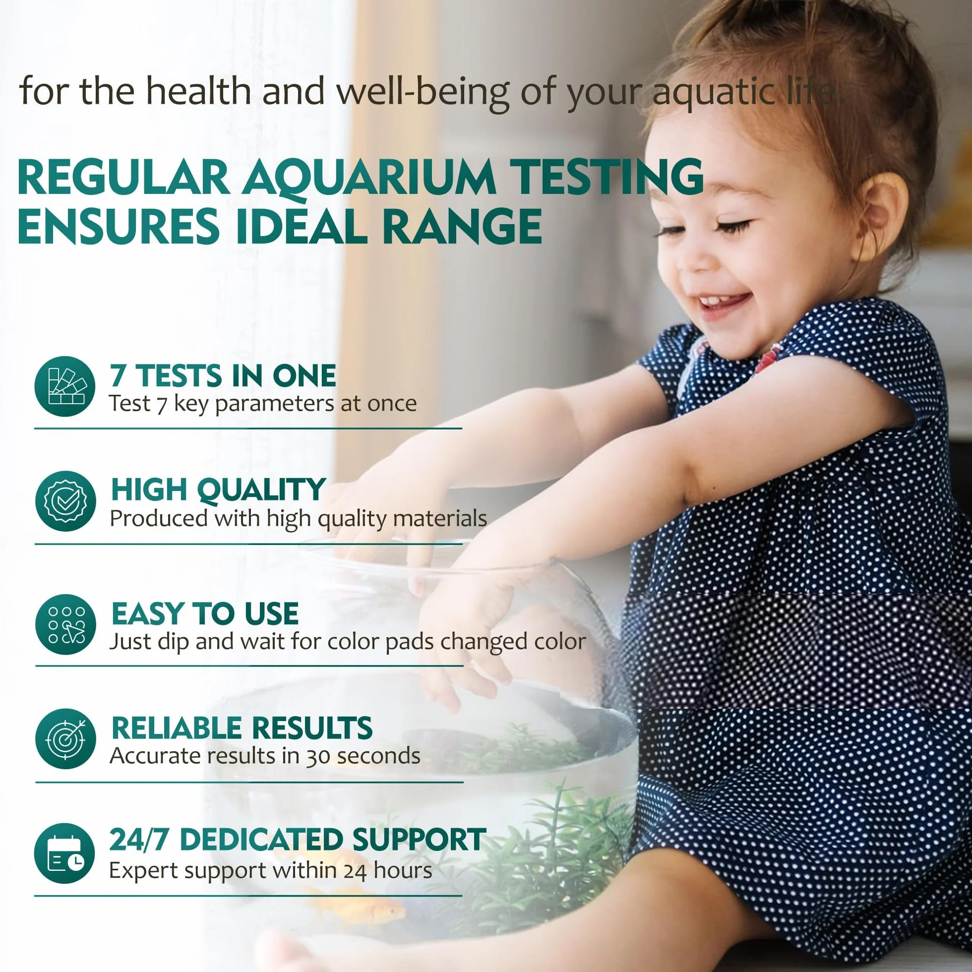 Strisce reattive per acquari 7 in 1, 125 strisce reattive per acquari per acqua dolce e salata, kit per test dell'acqua per acquari